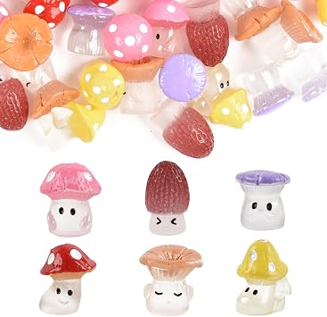 Mini Resin Luminous Mushroom Figurines - 50PCS Miniature Mushroom Statue for Fairy Garden DIY Garden Plant Pot