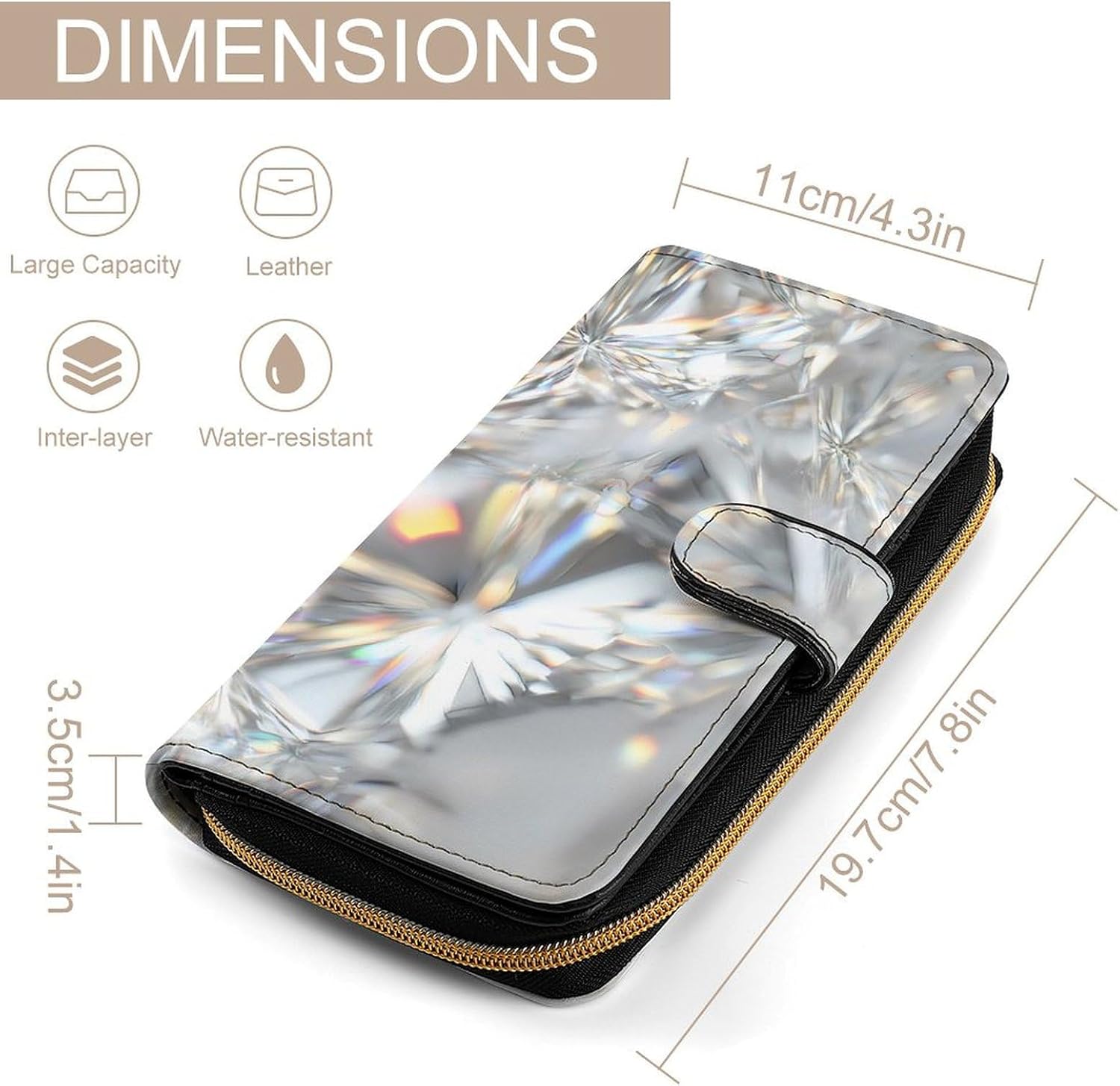 White Diamond Womens Wallet for Men Slim Purse Clutch Handbag with Card Holder
