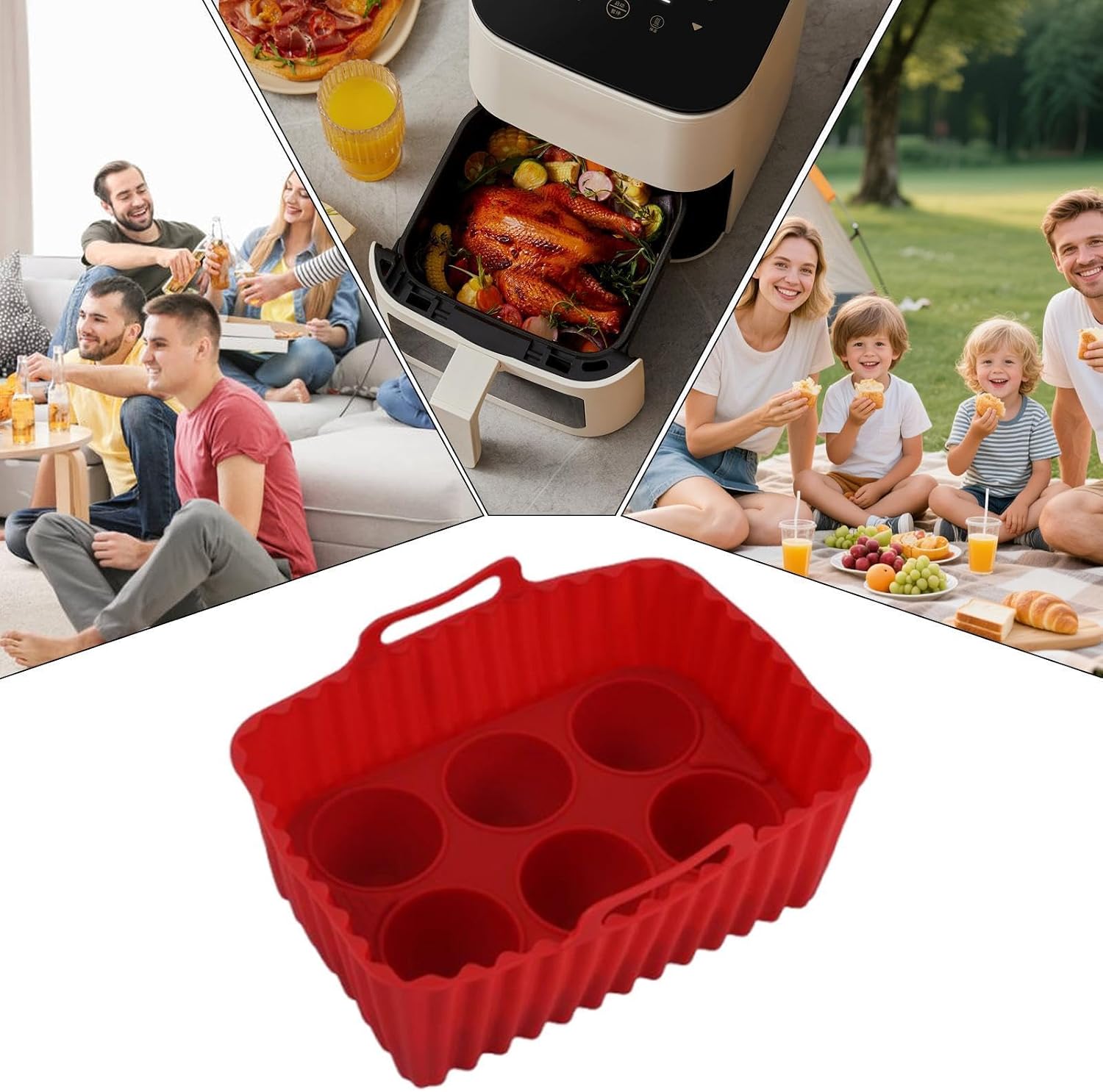 Silicone Tray for Air Fryer Food Grade Non-Stick Handle Kitchen Gadgets image 5