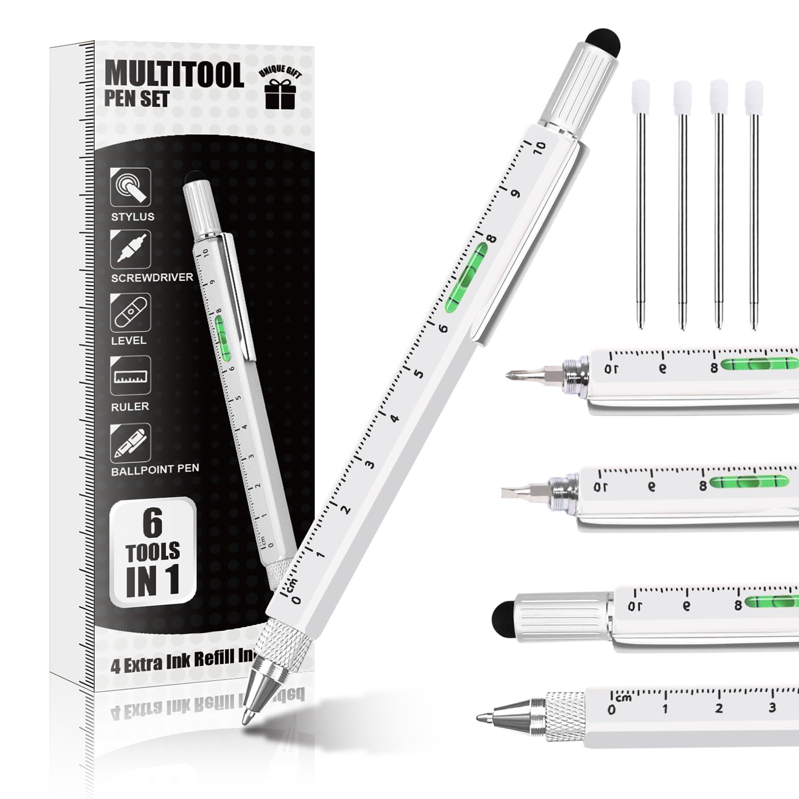 Unique Multitool Pen Gifts for Men, Stocking Stuffers for Dad, Cool Gadgets for Husband, Birthday Gift for Him, Office Engineer Woodworkers Carpenter Construction Tool