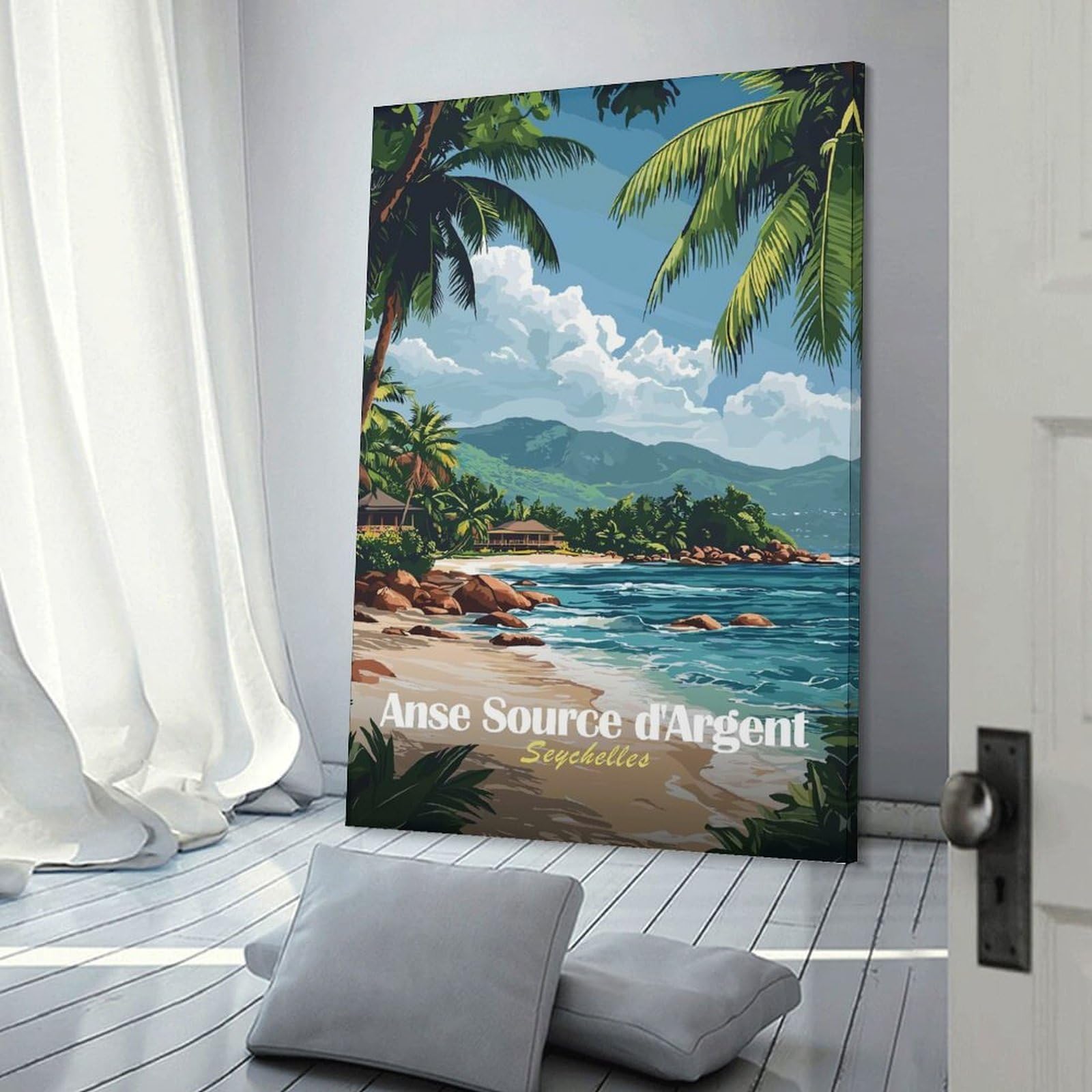 Junmoney Anse Source DArgent Beach Wall Art Print, 20x30inch(50x75cm), for Workspace Walls, Study Corners Or Bedrooms, A Smart Decor Choice for Study Walls