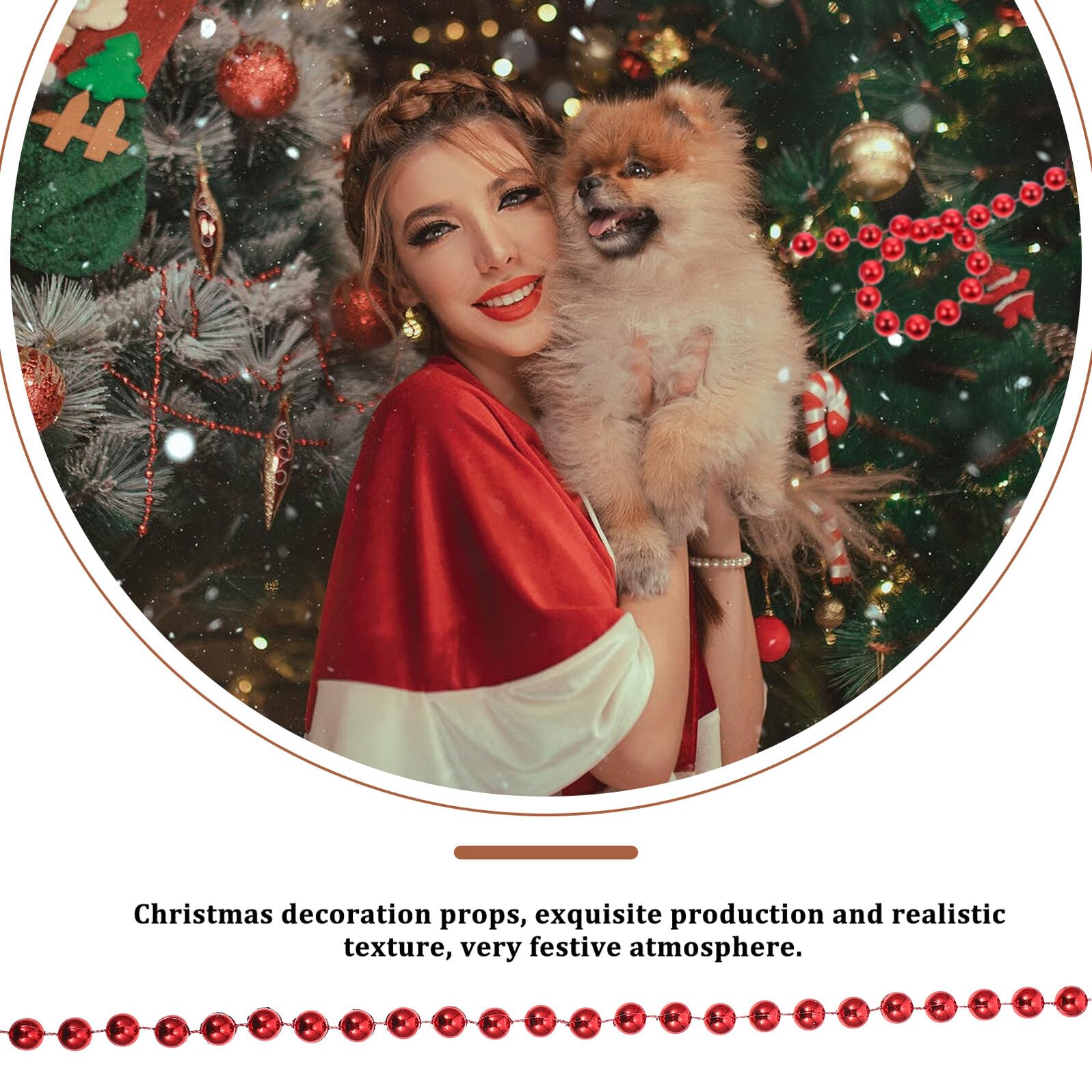 POPETPOP Catena di Perline Natalizie da 8m in Abs per Decorazioni Festive da Interno, Confezione da 3 Pezzi per Atmosfera Accogliente a Feste e Festività