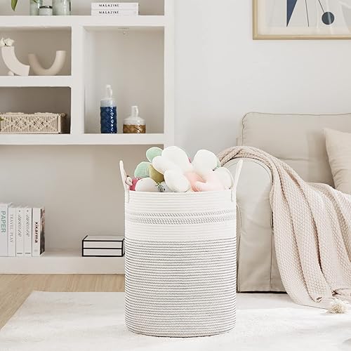 Miniatura 9 de Cesta de lavandería de cuerda tejida de yute, cesta alta para almacenamiento de mantas, canasta grande de ropa sucia para juguetes, cesta decorativa