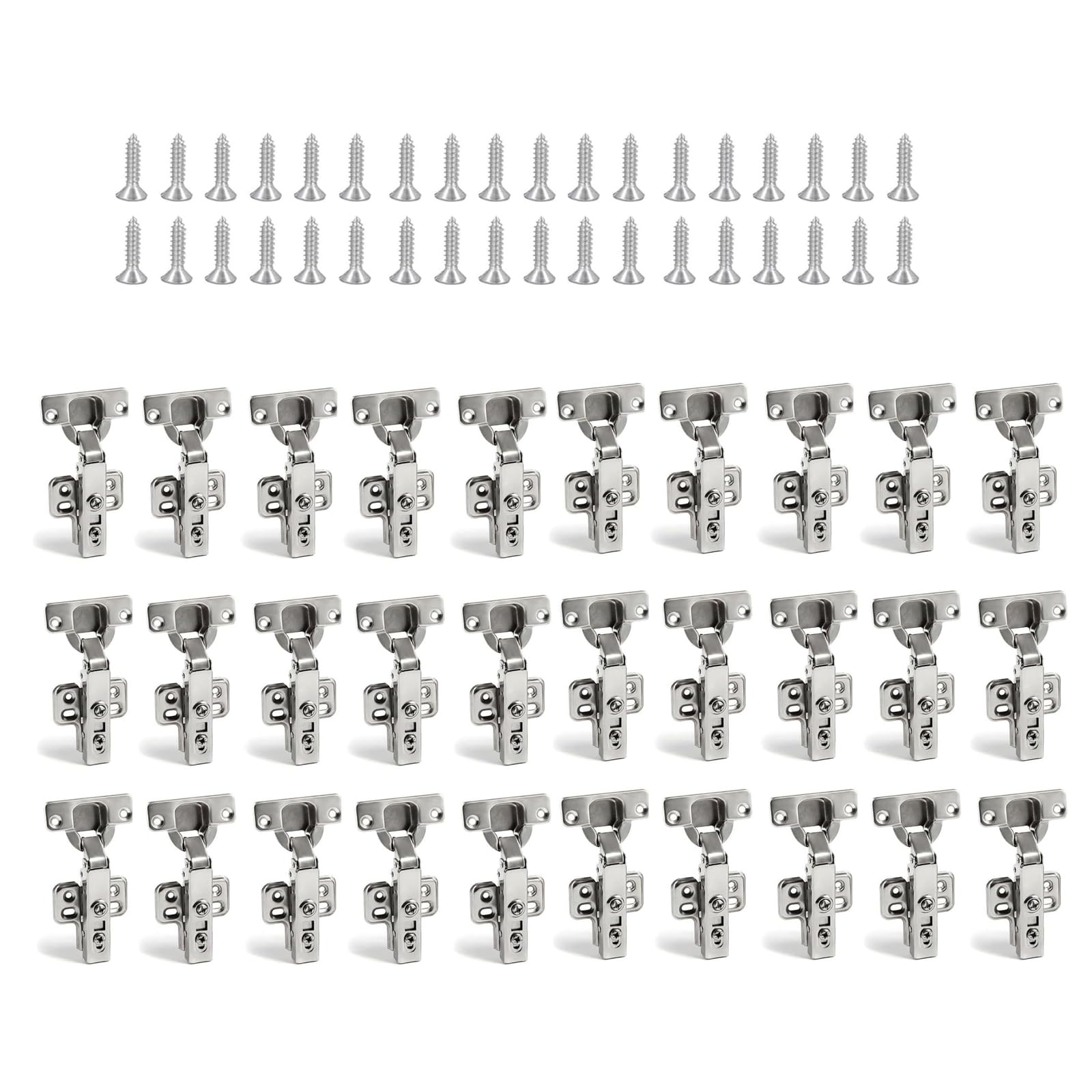 Youyijia 30Pcs Cabinet Hinges with 35 mm Screw 110 Degree Closing Hinge Cover Hinge Nickel-Plated for Kitchen Cabinet Wardrobe Door Bathroom