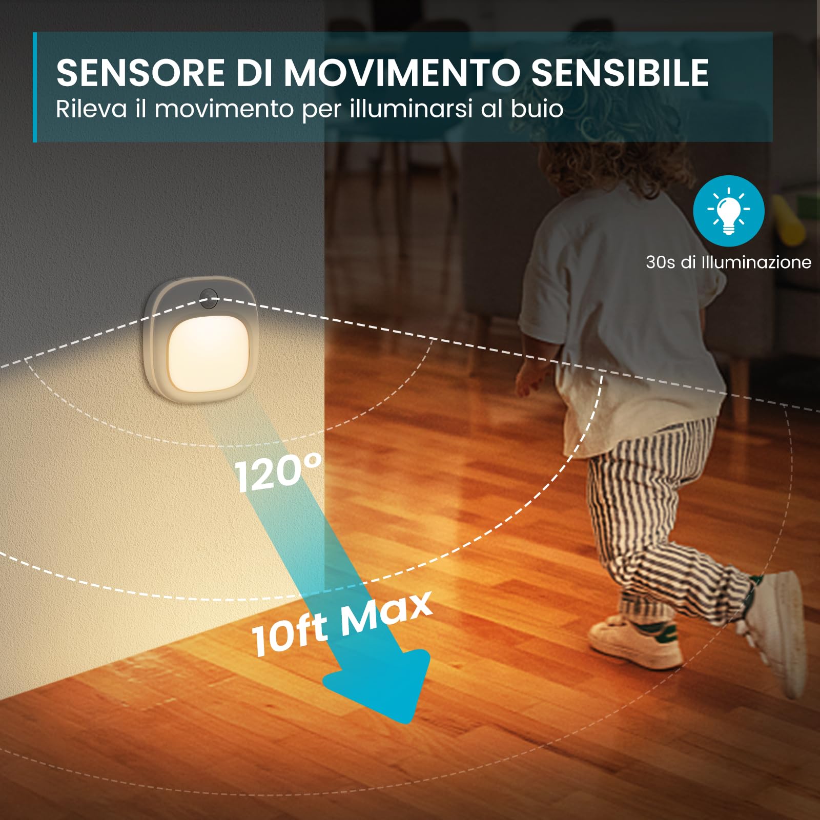 Luce Notturna [2 Pezzi] 3 Colori Con Sensore Movimento e Crepuscolare, Tipo-C Ricaricabile per Bambini, 5 Luminosità LED Con Sensore di Movimento per Corridoio, Scale, Bagno