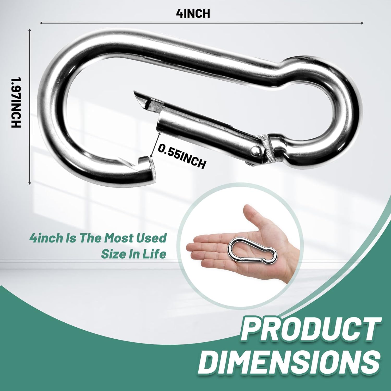 Pixel Panda 3.1&4 Inch Heavy Duty Carabiner Clips Load 1000lbs, 2&4&8Pack Large Snap Hooks for Gym, Outdoor, Swing, Hammock - Image 2