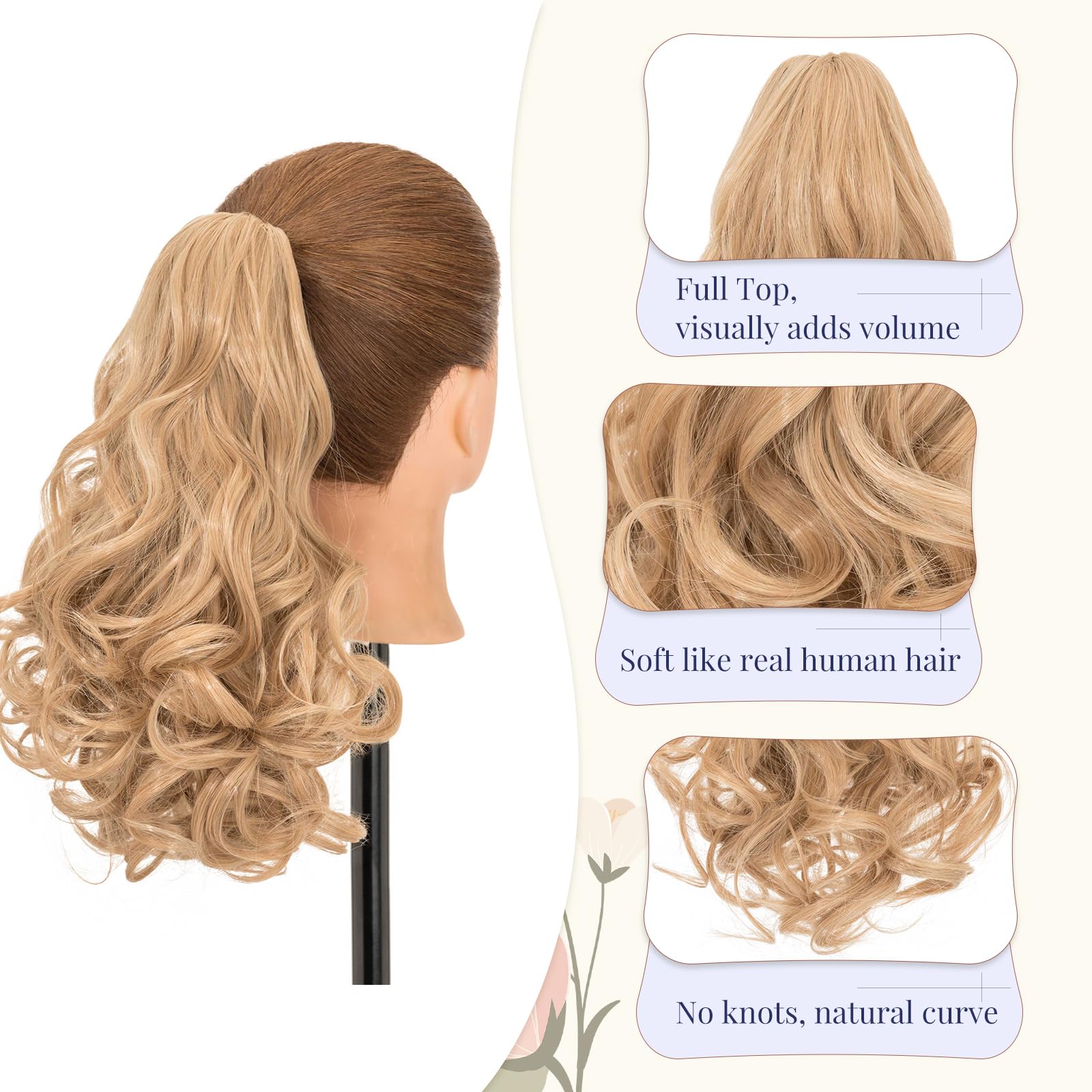 TESS Claw On Ponytail Extension Matte Material 14 Inch/37cm Curly Wavy Clip In Pony tail Synthetic Hairpiece - Image 3