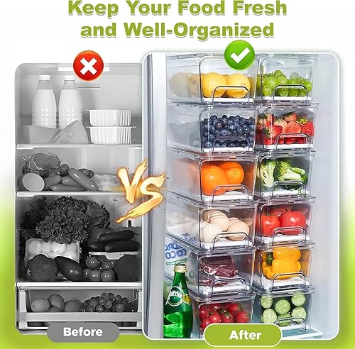 Miniatura 3 de Organizador extraíble para nevera, paquete de 2 cubos organizadores apilables para cajones de refrigerador, verduras transparentes, alimentos,