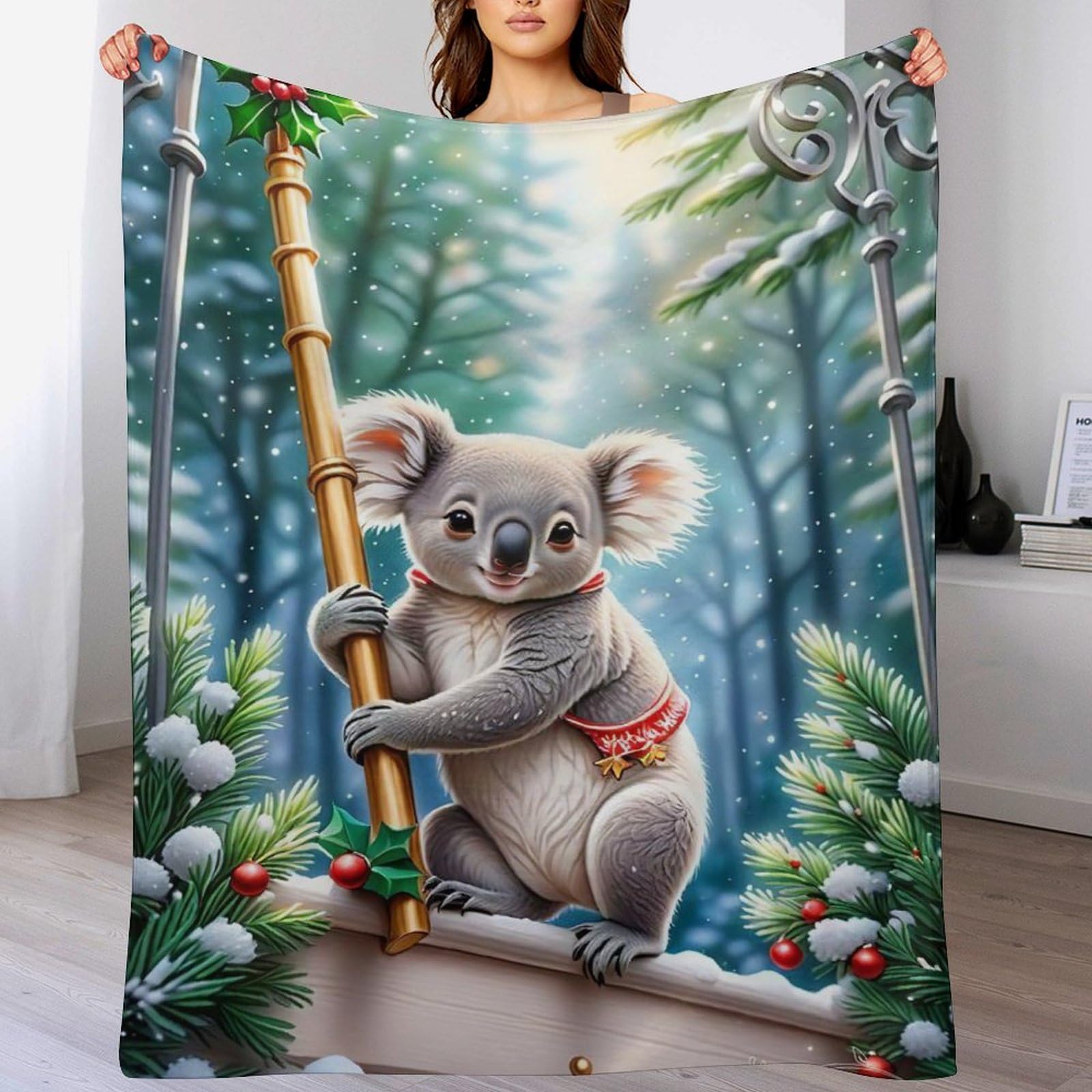 Couverture en koala anti-froid en flanelle moelleuse pour lit douillet