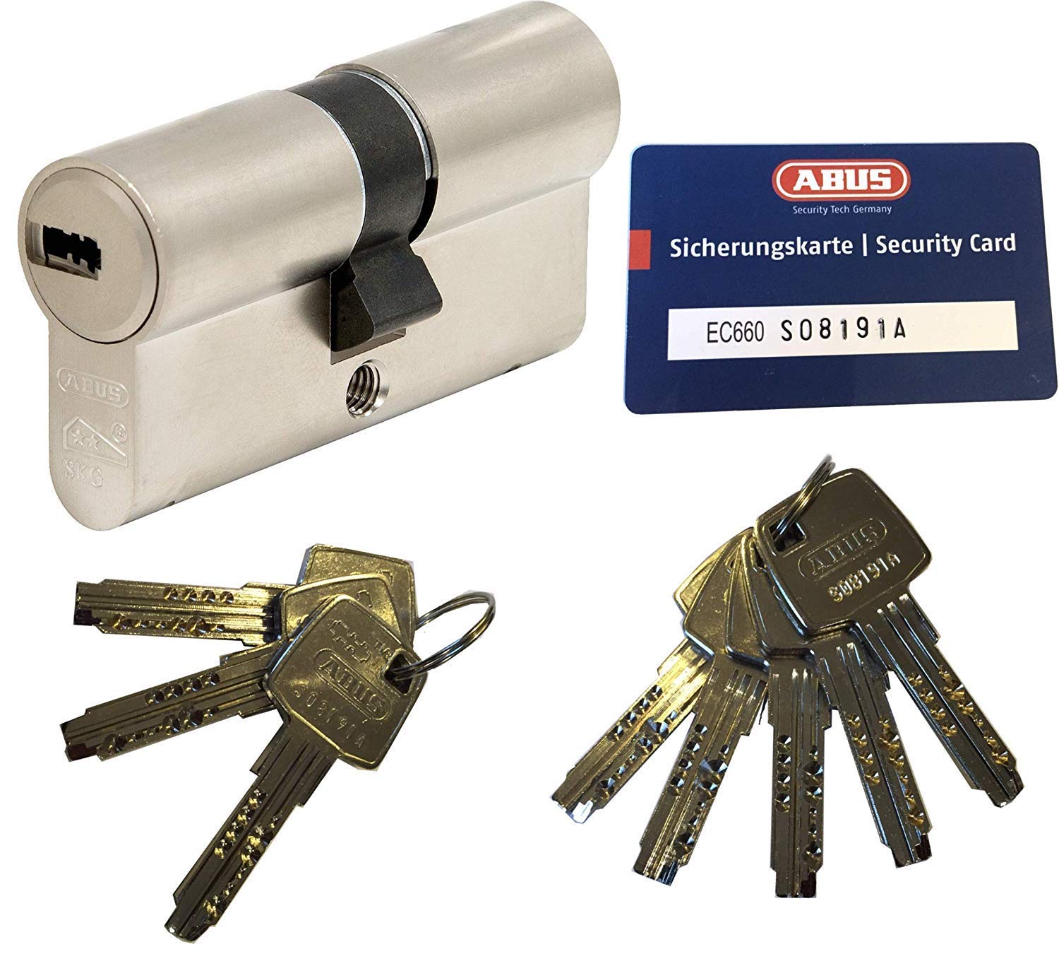 ABUS EC660 Profil-Doppelzylinder Länge (a/b) 30/50mm (c=80mm) mit 8 Schlüssel, mit Sicherungskarte …