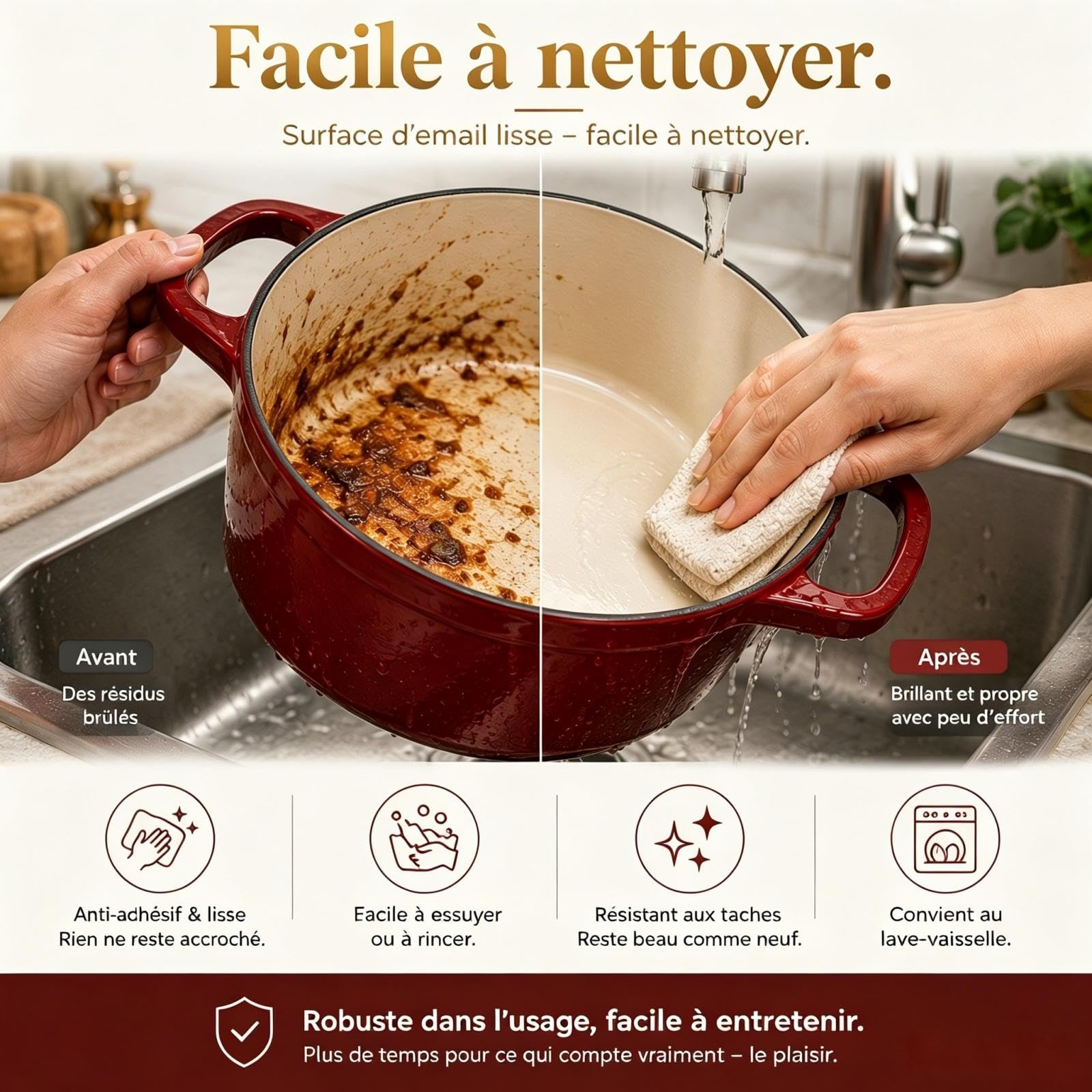 AHJ 4 Casseroles en Fonte Émaillée, Ensemble de cocottes avec poêle à Pain de 4,5 L, rôtissoire de 2,5 L, poêle à Griller de 1,2 L et Couvercle, antiadhésif, va au Four jusqu'à 260°C, Rouge