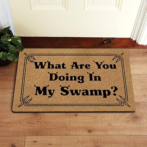 Miniatura 2 de MjiejieM Divertidos felpudos con texto en inglés What are You Doing in My Swamp para interiores y exteriores, tapete de bienvenida para interiores y