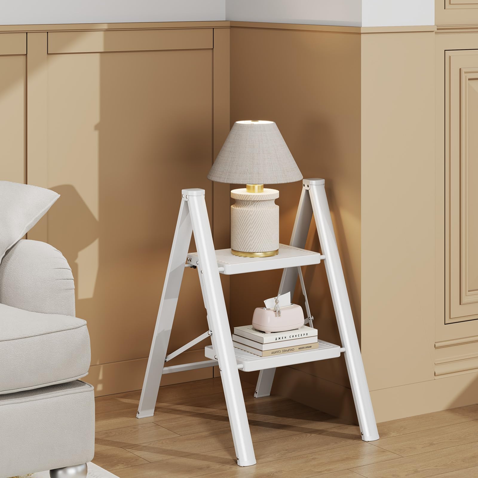 KINGRACK échelle Pliante 2 marches sans Rampe, 150 kg Blanc