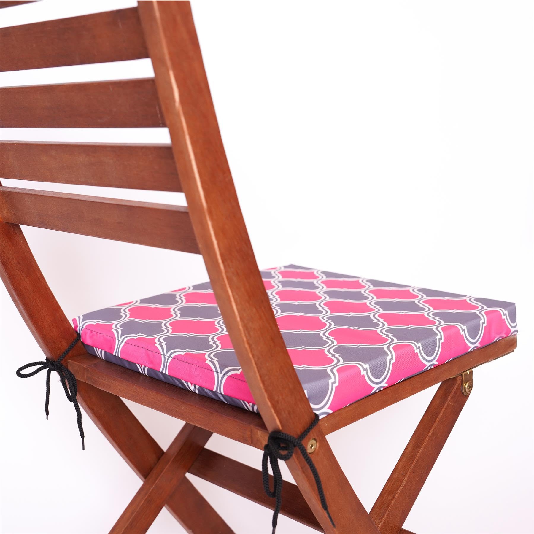 Vapinity Waterproof Seat Cushions 50 x 44cm Outdoor Seat Pads Water-Resistant Garden Chair Cushions with Ties – for Rattan Furniture, Patio Chairs – Removable Covers Green Grey-Pink Morocco Print