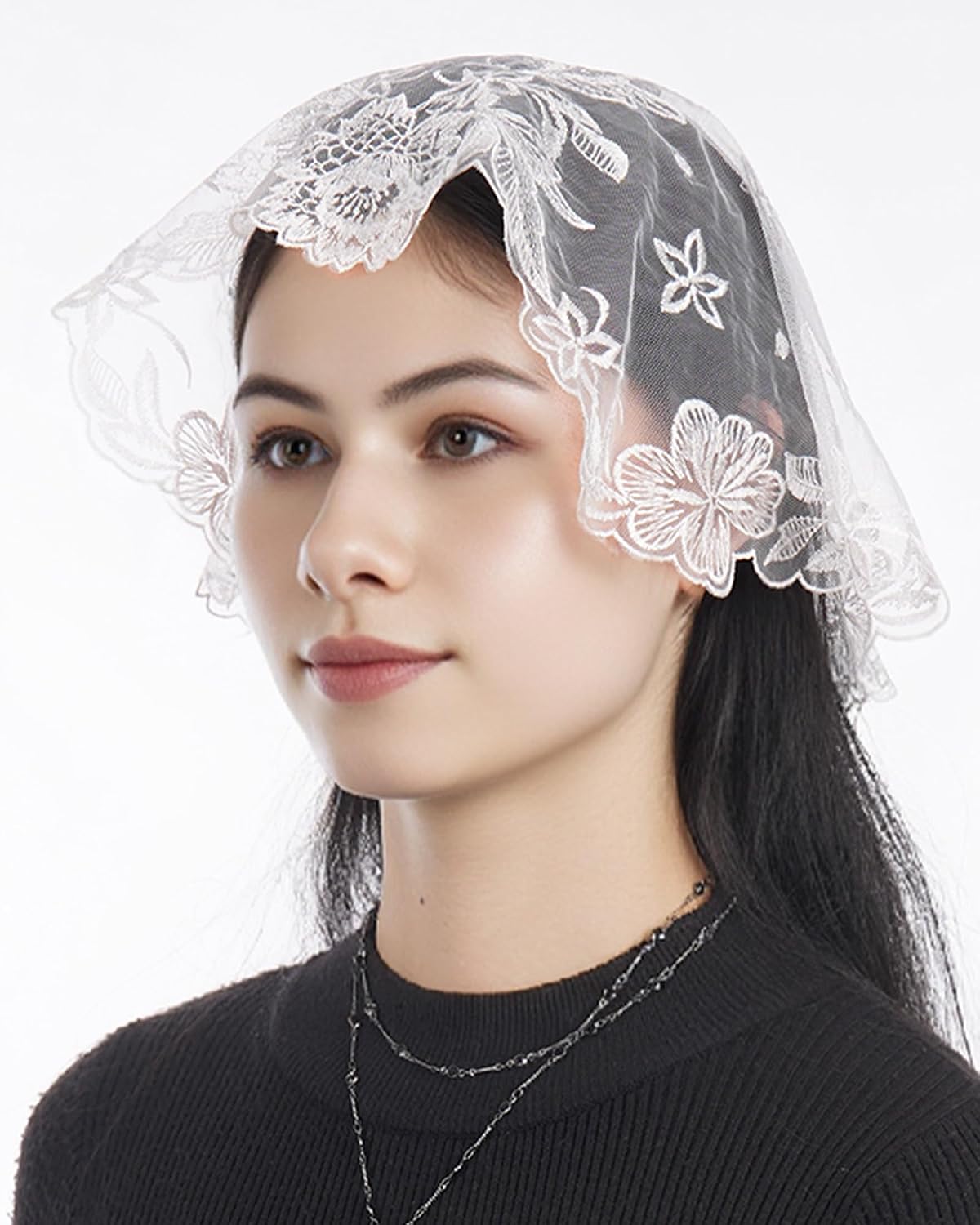 Bozidol 2 Pack Floral Chapel Veils for Church Catholic, Small Flower Lace Mantilla Prayer Mass Head Coverings for Women Girls