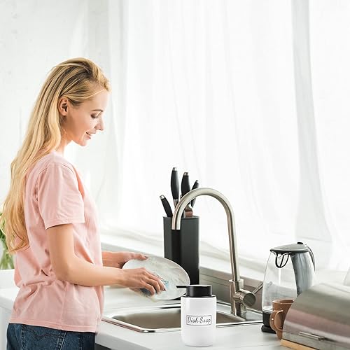 Miniatura 24 de BosilunLife Juego de Dispensadores de Jabón Espumoso - Dispensador de Jabón de Manos de Cerámica Albaricoque de Espuma de 12 onzas con Bomba a Bomba