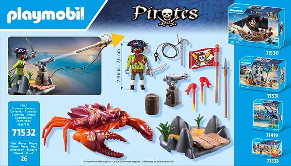 Playmobil 71532 Pirate et Crabe géant - Prenez Le Large et embarquez pour Une Chasse au trésor en mer - Set Comprenant Un Canon, Un Projectile de grappin et Un Sabre - Pirates - Dès 4 Ans - 5