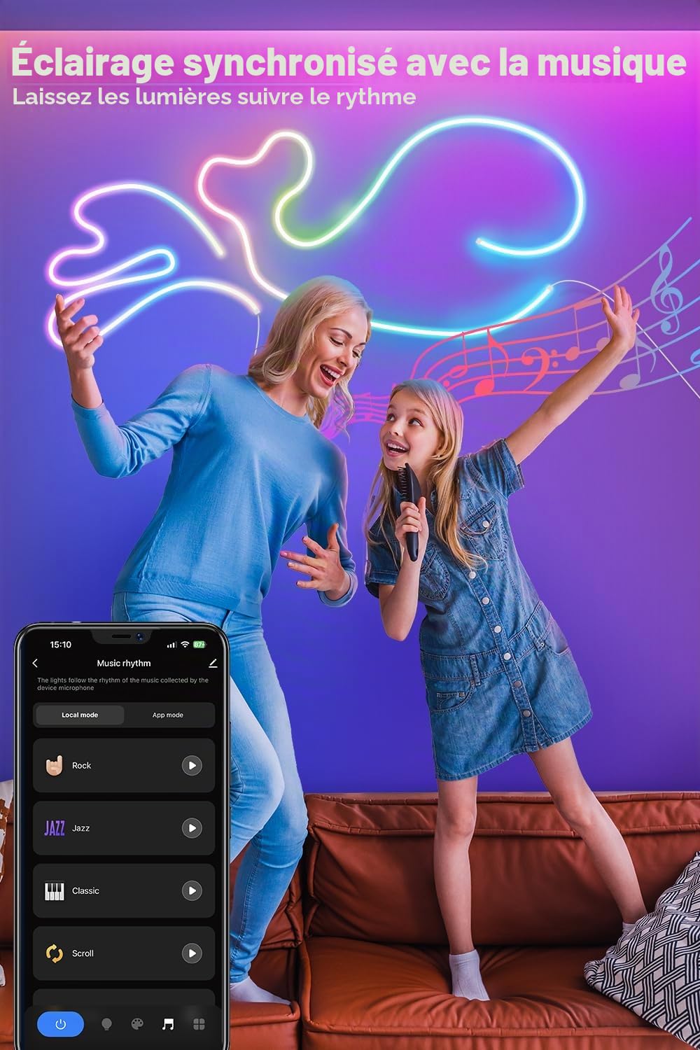 Nixtrve Bande LED néon RVB IC 3 m, avec contrôle par application, design DIY Shape, fonctionne avec Alexa, contrôle de segment, synchronisation de musique, LED néon pour salon, chambre à coucher