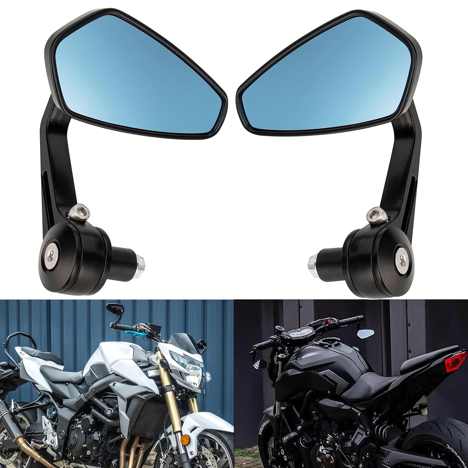 Rétroviseurs de Guidon de Moto 7/8" 22mm CNC Verres Antireflets Bleus Rétroviseurs Latéraux Moto Compatible avec Z1000 Z750 MT03 monster mt07 mt09 scooters UTV Street Sport Bike Cruiser
