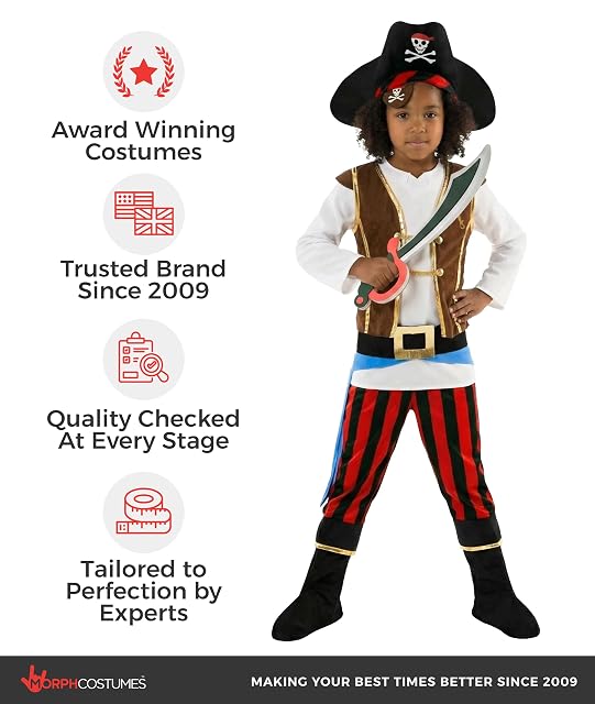 Foto 5 de 8 de Morph Disfraz Pirata Niño, Disfraz Capitan Pirata Halloween, 10-12 años