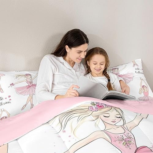 Miniatura 6 de Erosebridal Juego de ropa de cama de princesa de ballet, tamaño Queen, juego de edredón de 3 piezas para niñas bailarinas de ballet, lindo juego de
