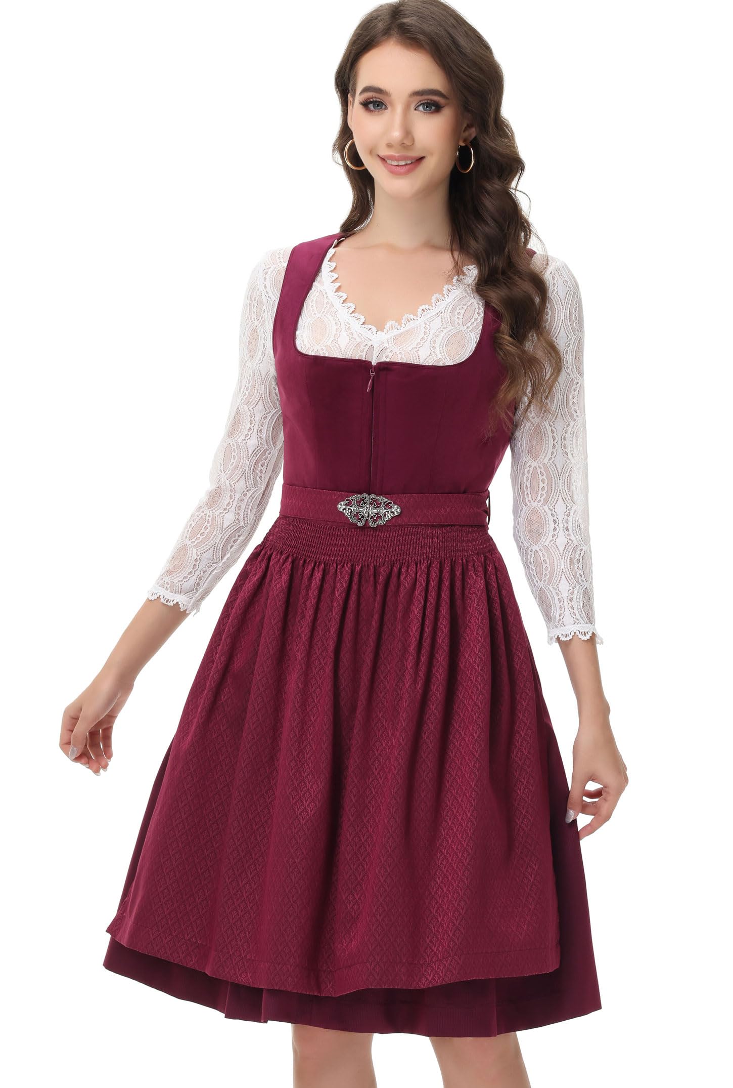 ELFIN Dirndl voor dames, fluwelen dirndl voor dames, dirndl midi, elegante klederdrachtjurk, dirndljurk, klederdrachtmode jurk voor Oktoberfest, 60 cm, blauw, 42