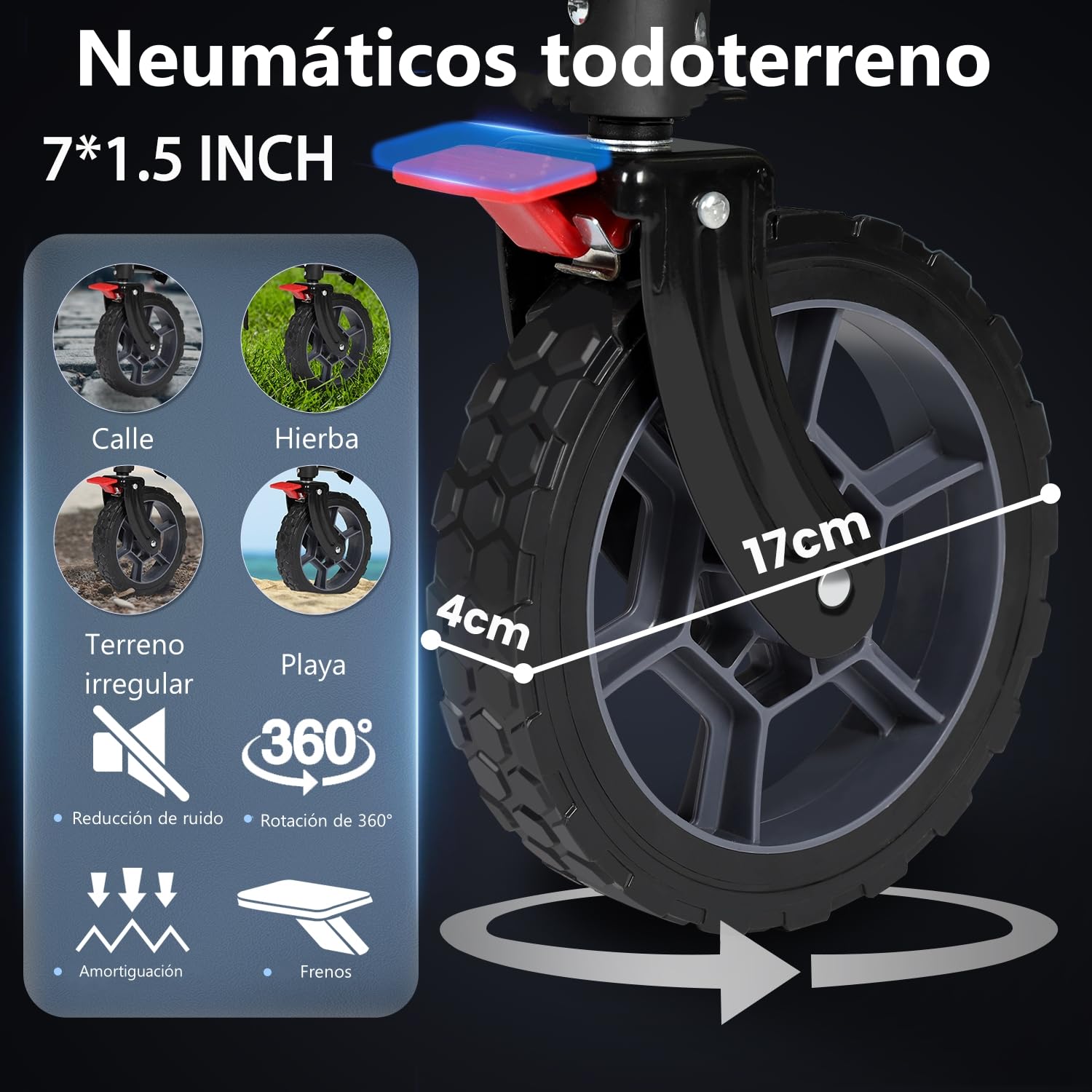 Sekey XXL Plus Carro Plegable con Rueda Frenos 200L 200KG, Carrito Transporte para Playa Camping Jardín, Patentado Plegable en Cuatro Direcciones SE4010, Antracita