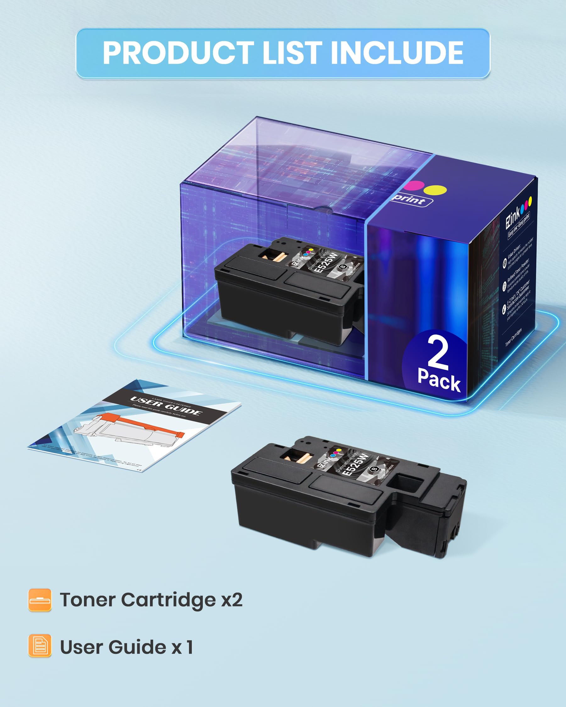 E-Z Ink Cartucho de tóner compatible de repuesto para Dell E525W E525 525w para usar con impresora inalámbrica a color E525w para 593-BBJX (negro, 2 unidades)