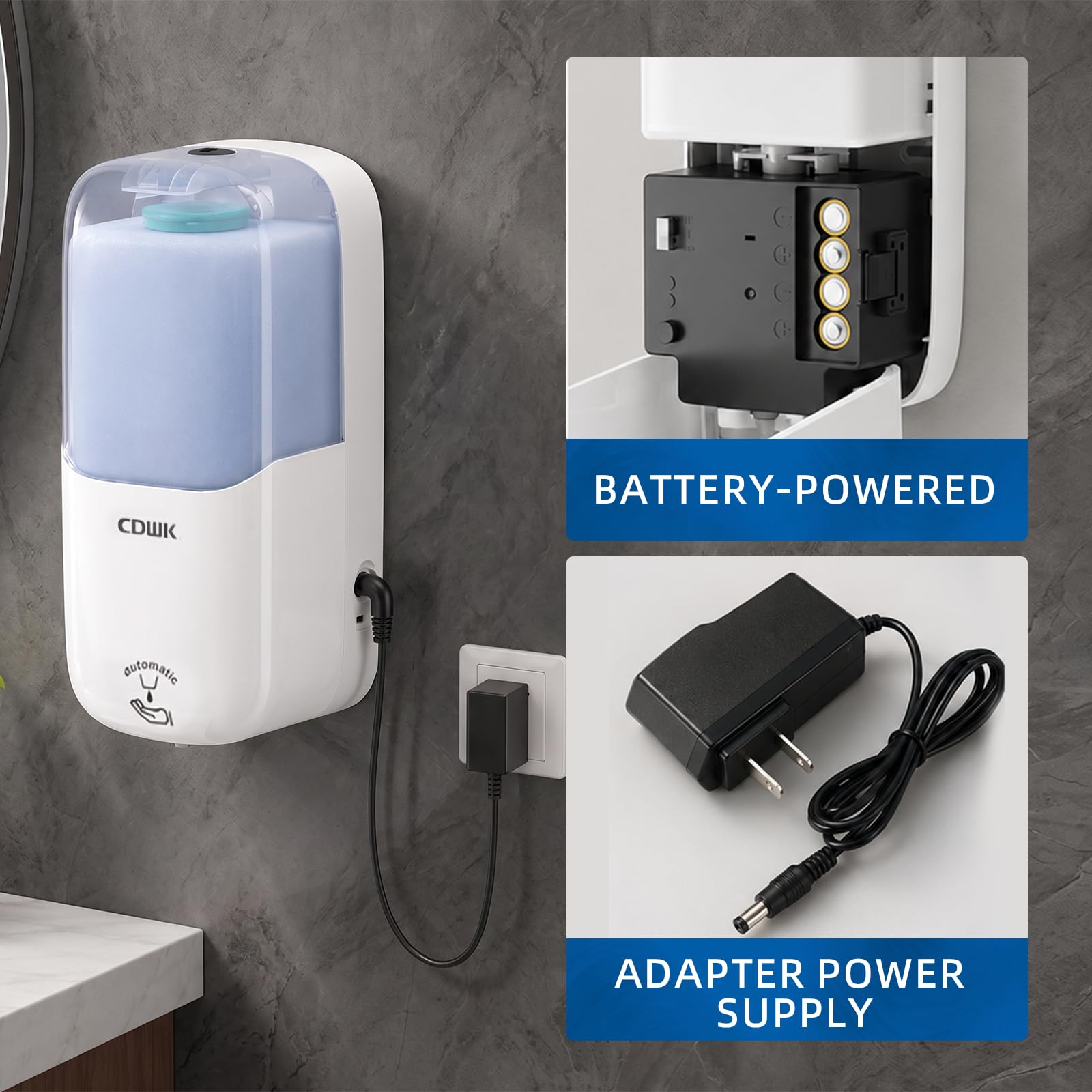Dispensador automático de jabón, montaje en pared de 33.8 onzas, sin contacto, a prueba de fugas | Desinfectante líquido de manos de 1000 ml, impermeable, comercial, hogar, cocina, baño, hospital, hotel, restaurante, oficina