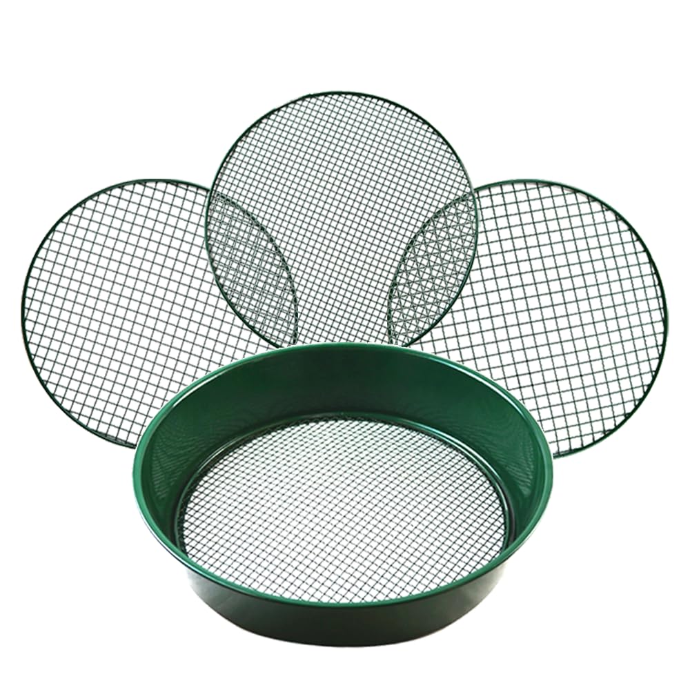 Unibos | 3-In-1 Heavy Duty Garden Sieve – Interchangeable 12mm/10mm/6mm Mesh | Metal Soil Sifter & Compost Riddle | Powder Coated Rust Resistant Garden Sieve For Soil, Compost, Gravel & Sand | 37cm