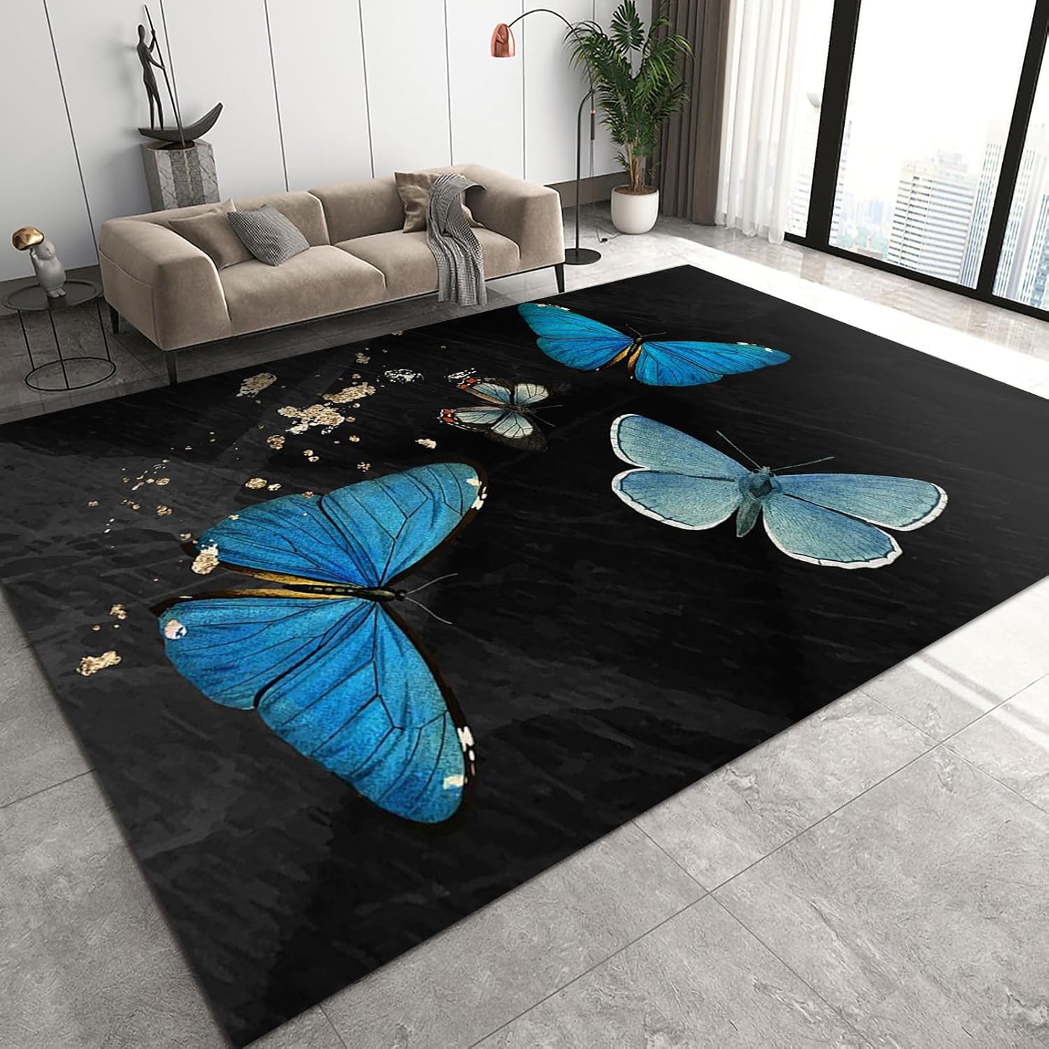 Tapis moderne 3D papillon lavable antidérapant intérieur extérieur 100x200