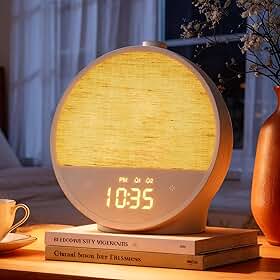 Vivilumens Despertador Sunrise, máquina de som e luz de despertar suave, alarmes duplos para adultos com sono pesado, sons naturais, luz de humor RGB, lâmpada noturna de cabeceira regulável, ideal