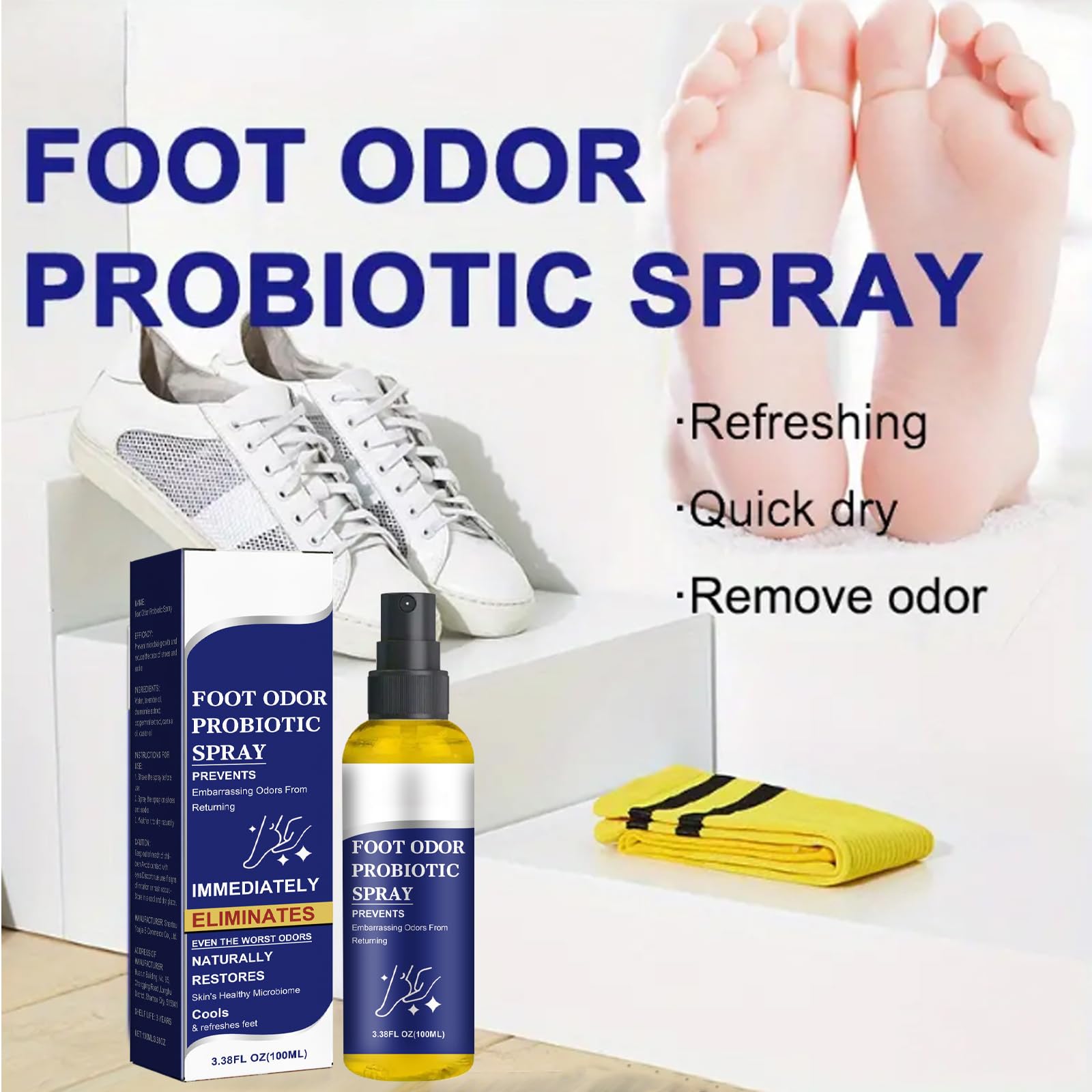 Spray per la Cura dell'Odore dei Piedi,Spray Fresco per i Piedi,Antitraspirante,Deodorante per Scarpe,100ML,1PC