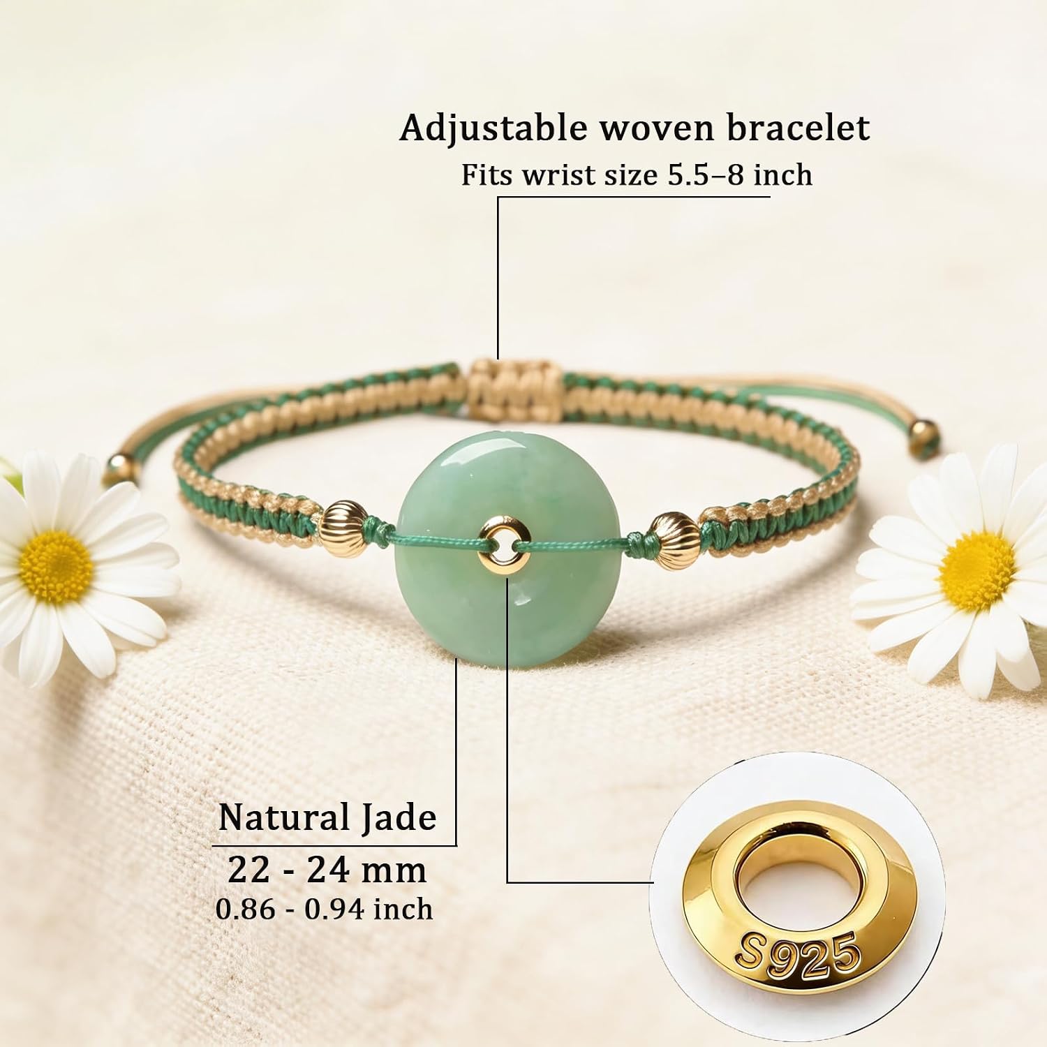 Natural Jade Bracelet for Women Gradient Green Jade Bead Elastic Bracelet, Suitable for Christmas, Thanksgiving