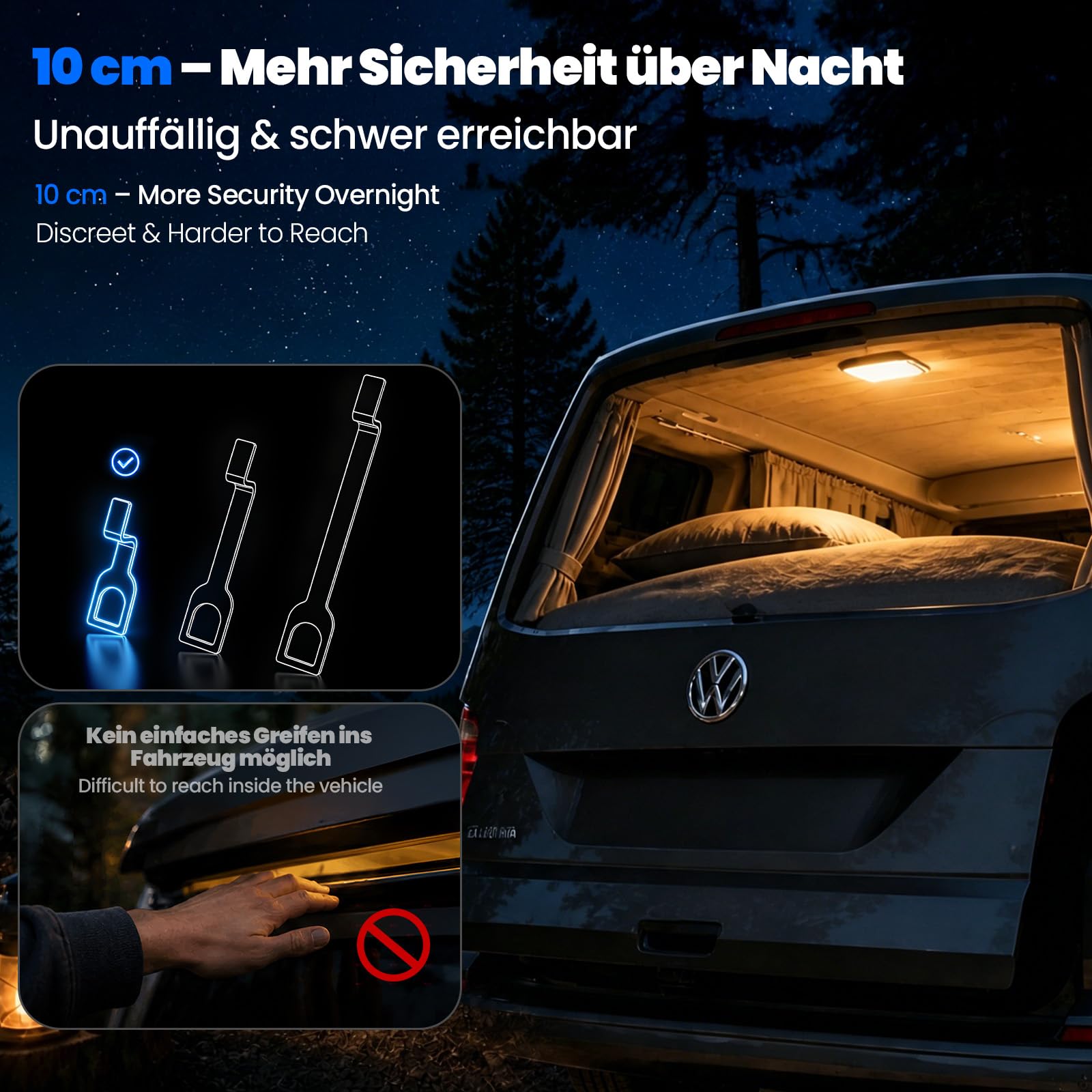 Siegvoll uchwyt dystansowy (10 cm) do klapy bagażnika VW T5/T6 | Hak do klapy z mechanizmem blokującym | Akcesoria kempingowe do modeli California Beach, Multivan, Caravelle, Bulli