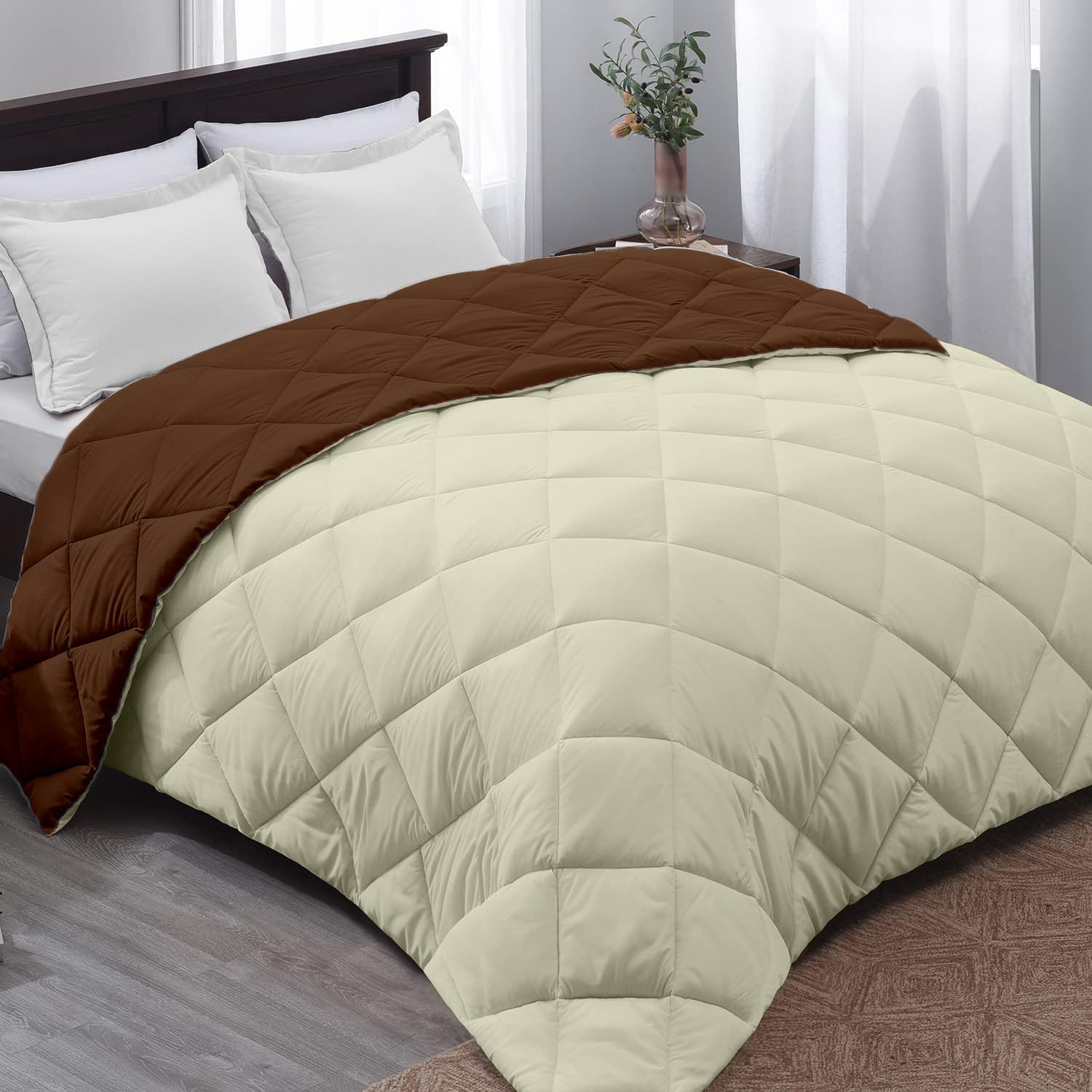 AYKA Reversible Comforter 220 GSM Microfiber Reversible AC Comforter/Blanket for Winter/Quilt/Duvets for King Size Double Bed Comforter (90 * 100, Brown & Cream)
