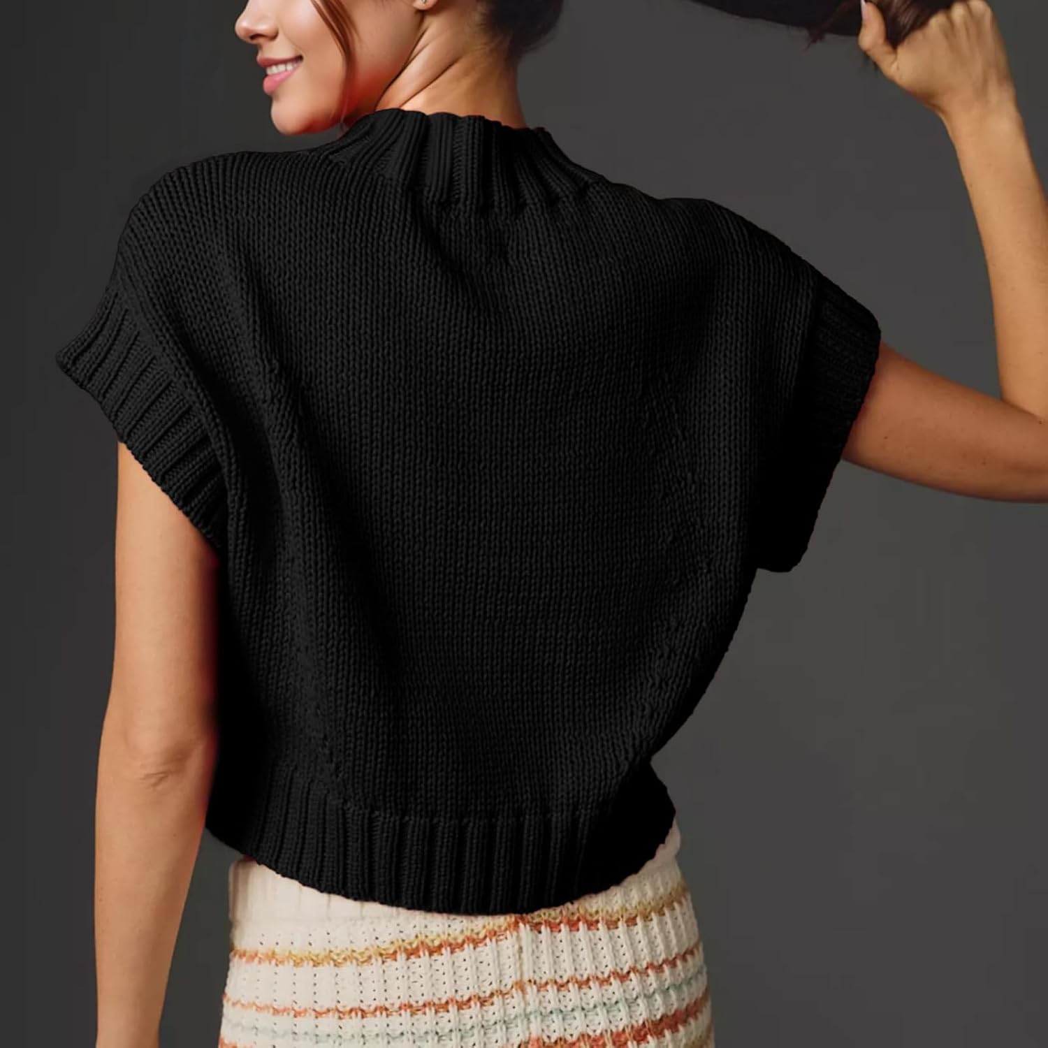 Red Heart Sweater Vests for Women Cute Mock Neck Short Cap Sleeve Cropped Sweaters Valentines Day Tank Tops - Image 3