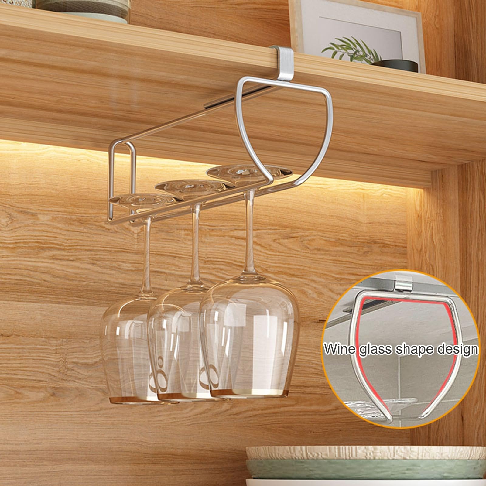 Soporte para Copas de Vino bajo Estante: no Requiere perforación. Soporte Resistente para Copas de Vino Tinto, champán y cócteles. Solución de Almacenamiento de Copas de