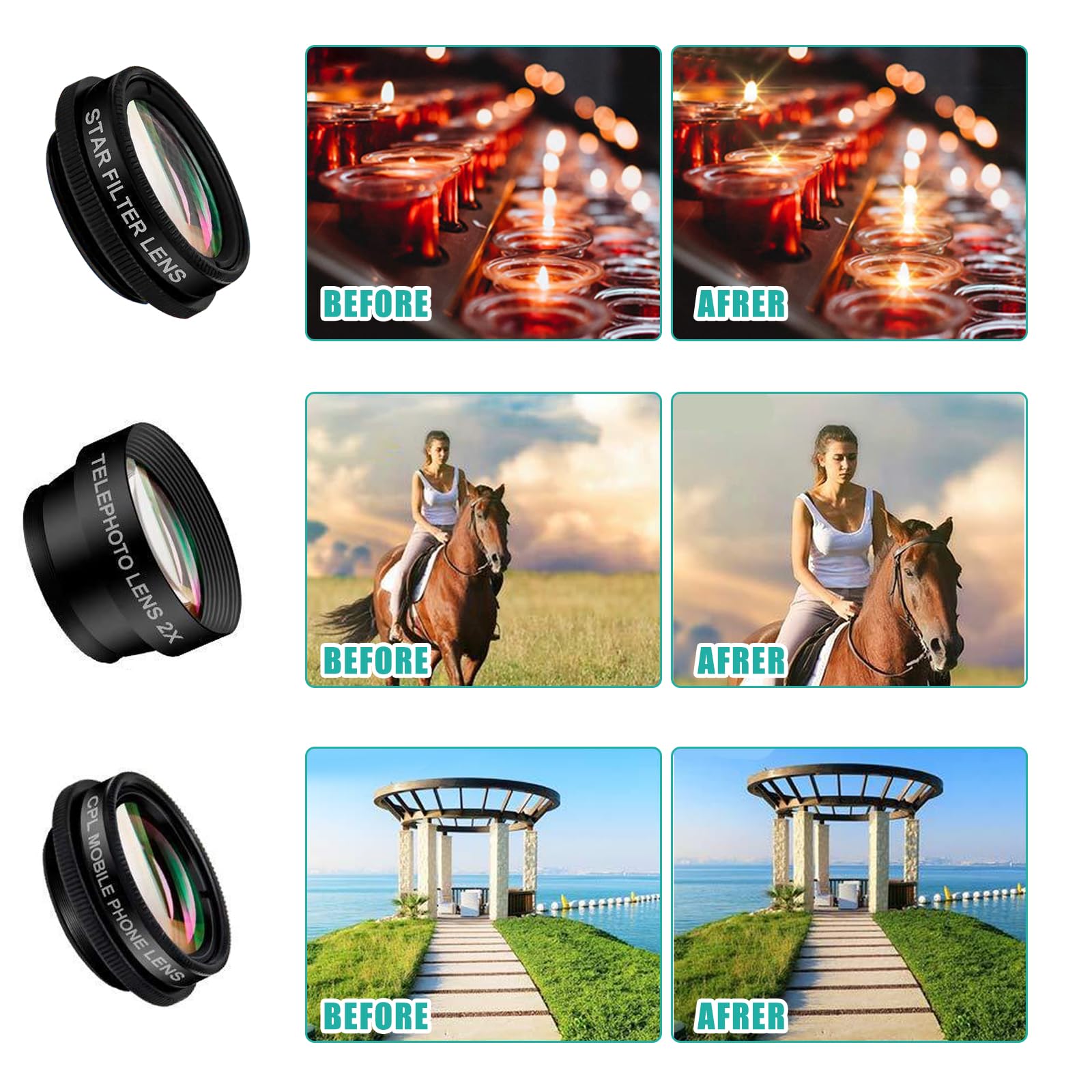 15-in-1 Handy Kamera Objektiv Set, 198° Fisheye, Weitwinkel & 15x Makro, Starlight- und Kaleidoskop-Objektiv mit CPL Filter, Smartphone Linsen kompatibel mit iPhone und den meisten Handys
