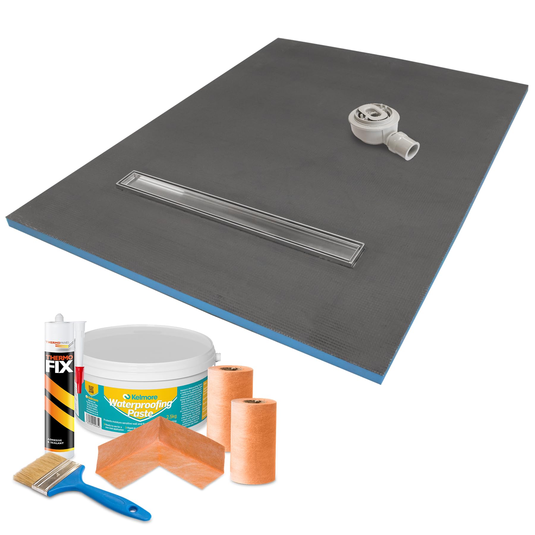 Thermopanel Linear Wet Room Shower Tray with Waste - Choice of Grate & Tanking Kit