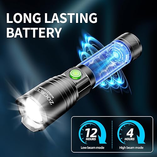 Miniatura 4 de Linterna recargable de alto lúmenes, paquete de 2 pequeñas y potentes linternas LED de mano superbrillantes, tipo C, funciona con pilas, luz táctica