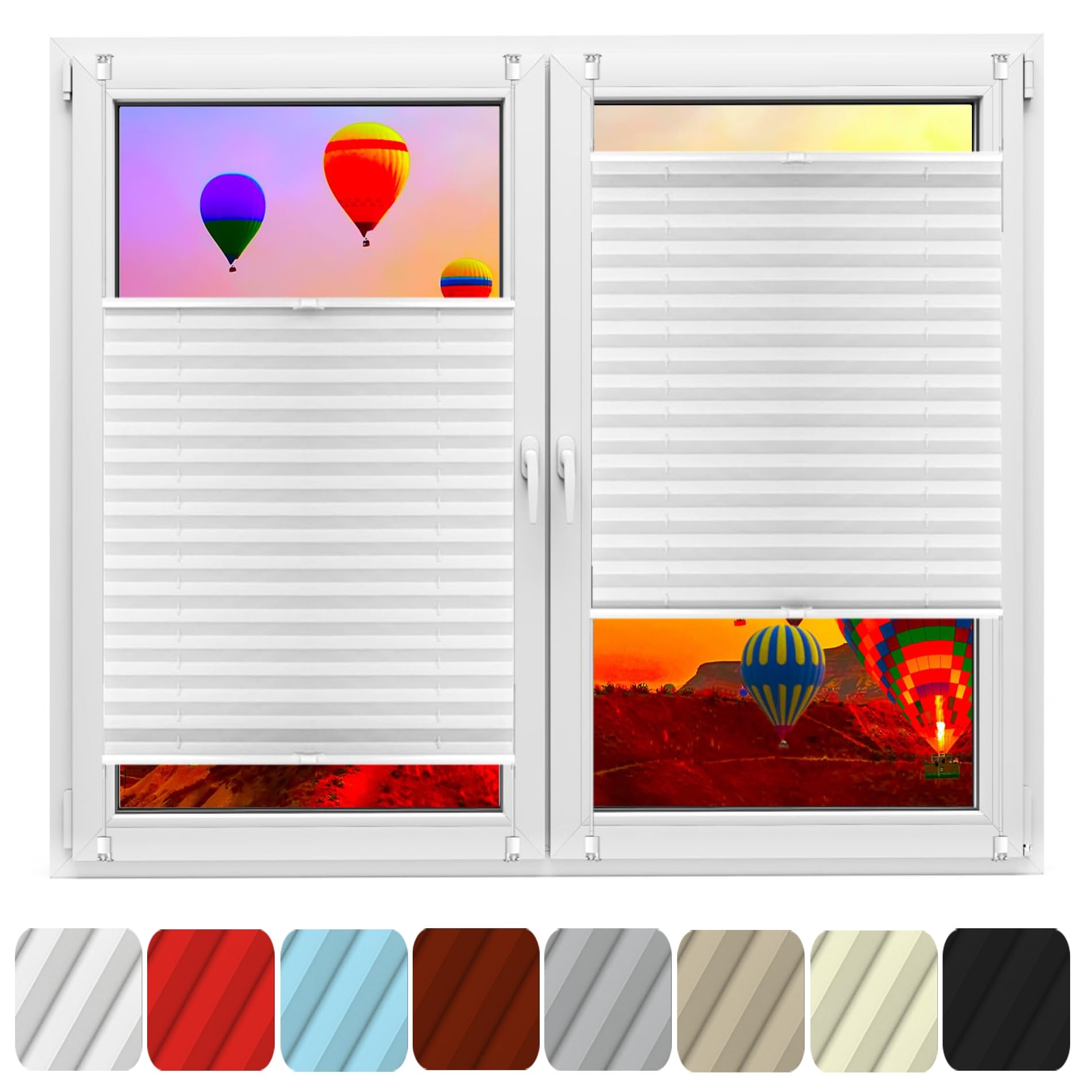 Window Blinds No Drilling 100 x 200 cm Light Filtering Privacy Protection Stick On Blinds Pleated Quick and Easy Assembly for Windows and Doors Kitchen, White