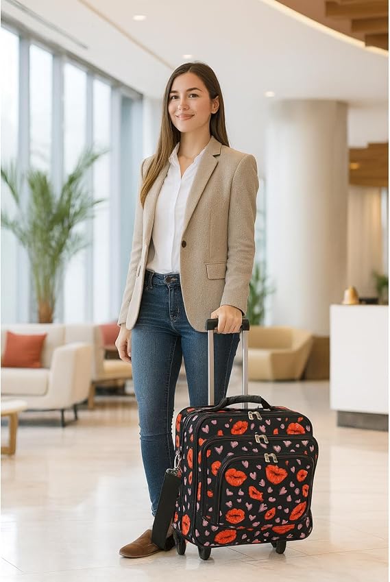 World Traveler Rolling 17-Inch Laptop Briefcase Computer Case - Lips and Hearts