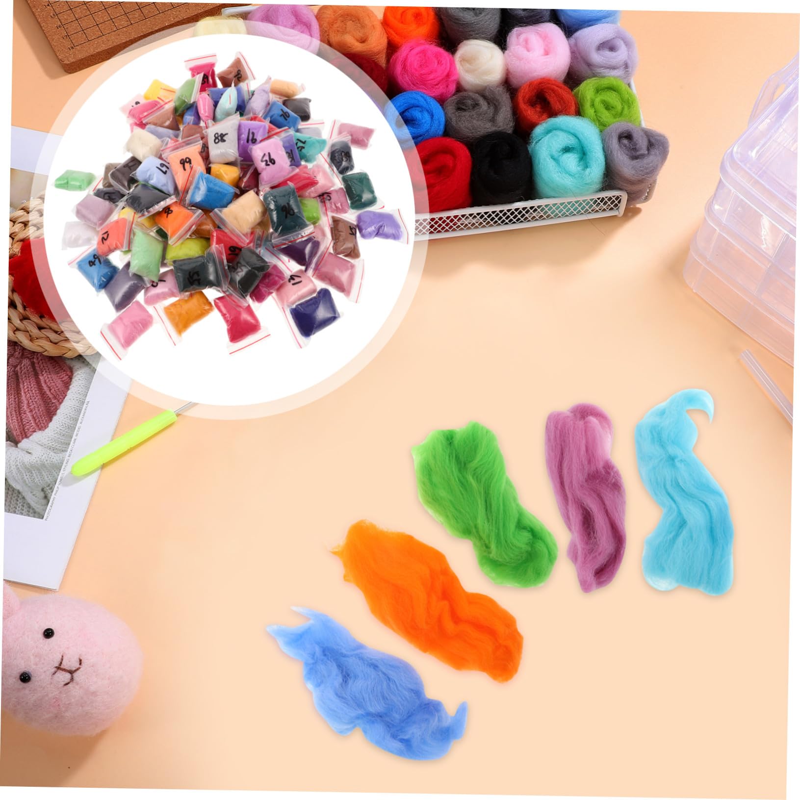 100piezas Fieltro de Lana Material de Gramos para Profesionales Principiantes Manualidades de Arte Creativo Aguja de Fieltro de Lana de Colores