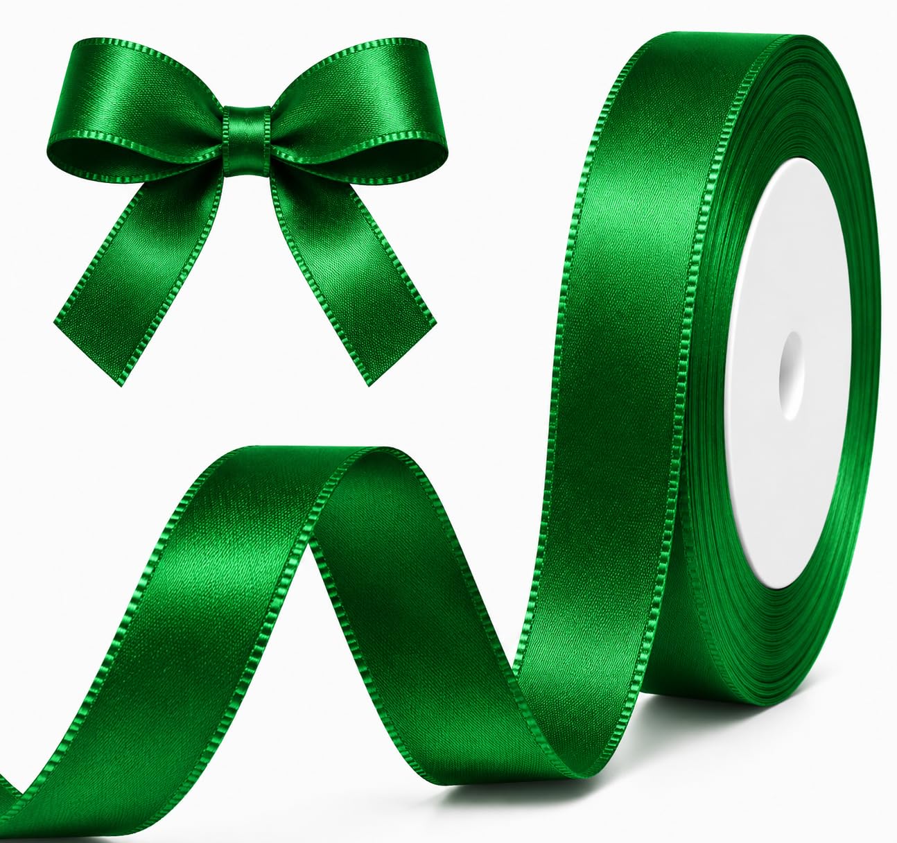 XEANCO Green Satin Ribbon, Polyester Ribbon, Enhance Your Crafts & Celebrations, Best for Gift Wrapping, Decorations, Wedding Car Ribbon, Ribbons for Crafting