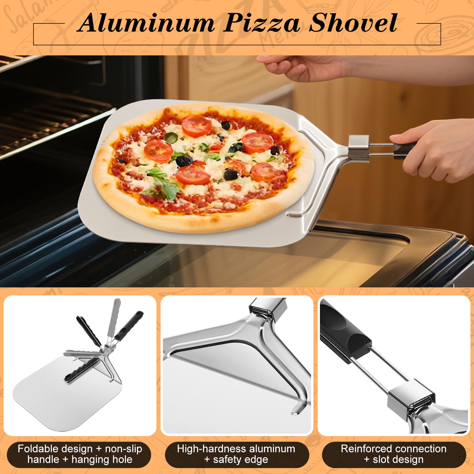 Set Pala Pizza E Taglierina Per Pizza, Manico Pieghevole In