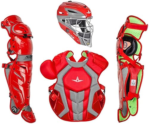 All-Star System7 Axis NOCSAE - Juego de receptores de béisbol de dos tonos para adultos (escarlata)