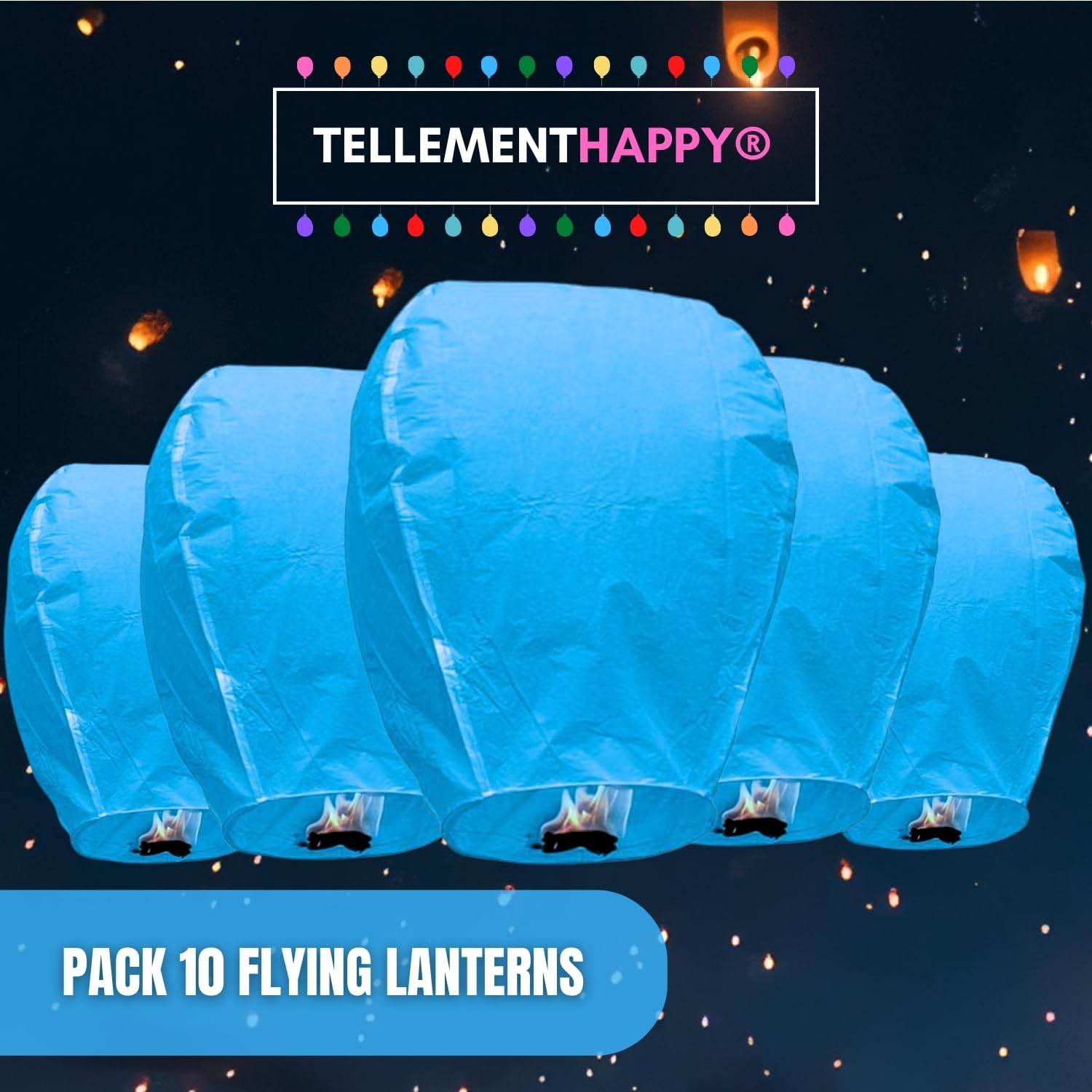 Chinese Sky Lanterns Blue Set 10 Pack, Quality Biodegradable Floating Lantern for Weddings Birthdays, Memorials - Image 2