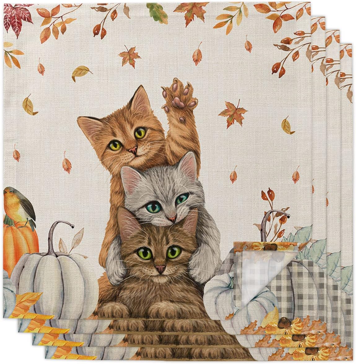 Thanksgiving Cloth Napkins Set of 4 Washable Dinner Napkins Reusable Table Napkins