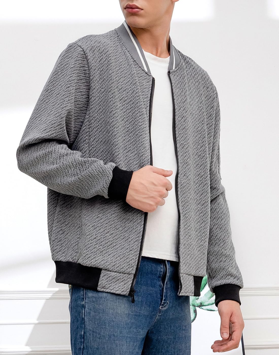 Wizoat Mens Casual Jacket Loose Fit Lightweight Jacket Varsity Bomber Jacket with Zipper - Image 2